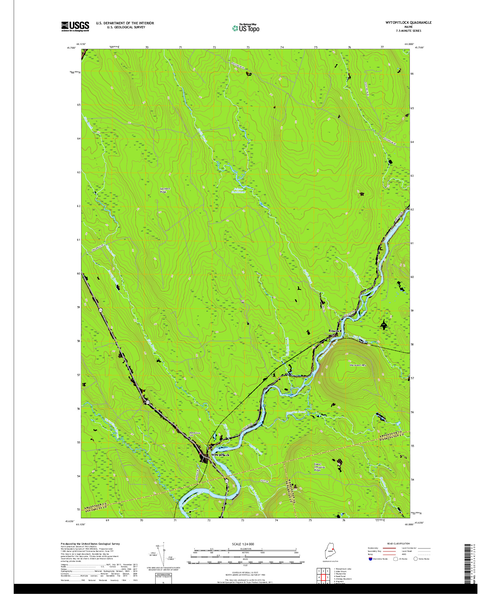 USGS US TOPO 7.5-MINUTE MAP FOR WYTOPITLOCK, ME 2018