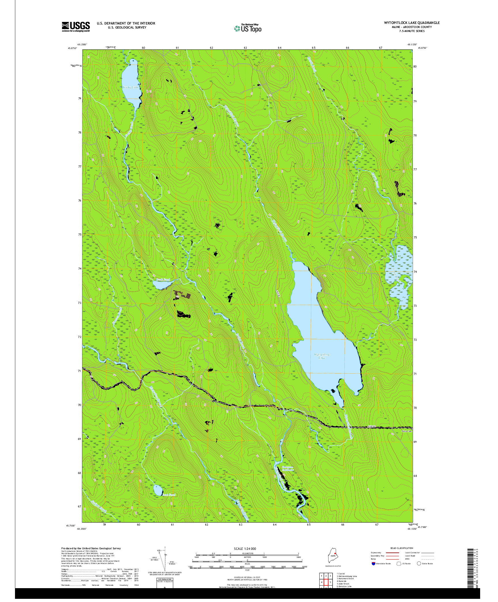 USGS US TOPO 7.5-MINUTE MAP FOR WYTOPITLOCK LAKE, ME 2018