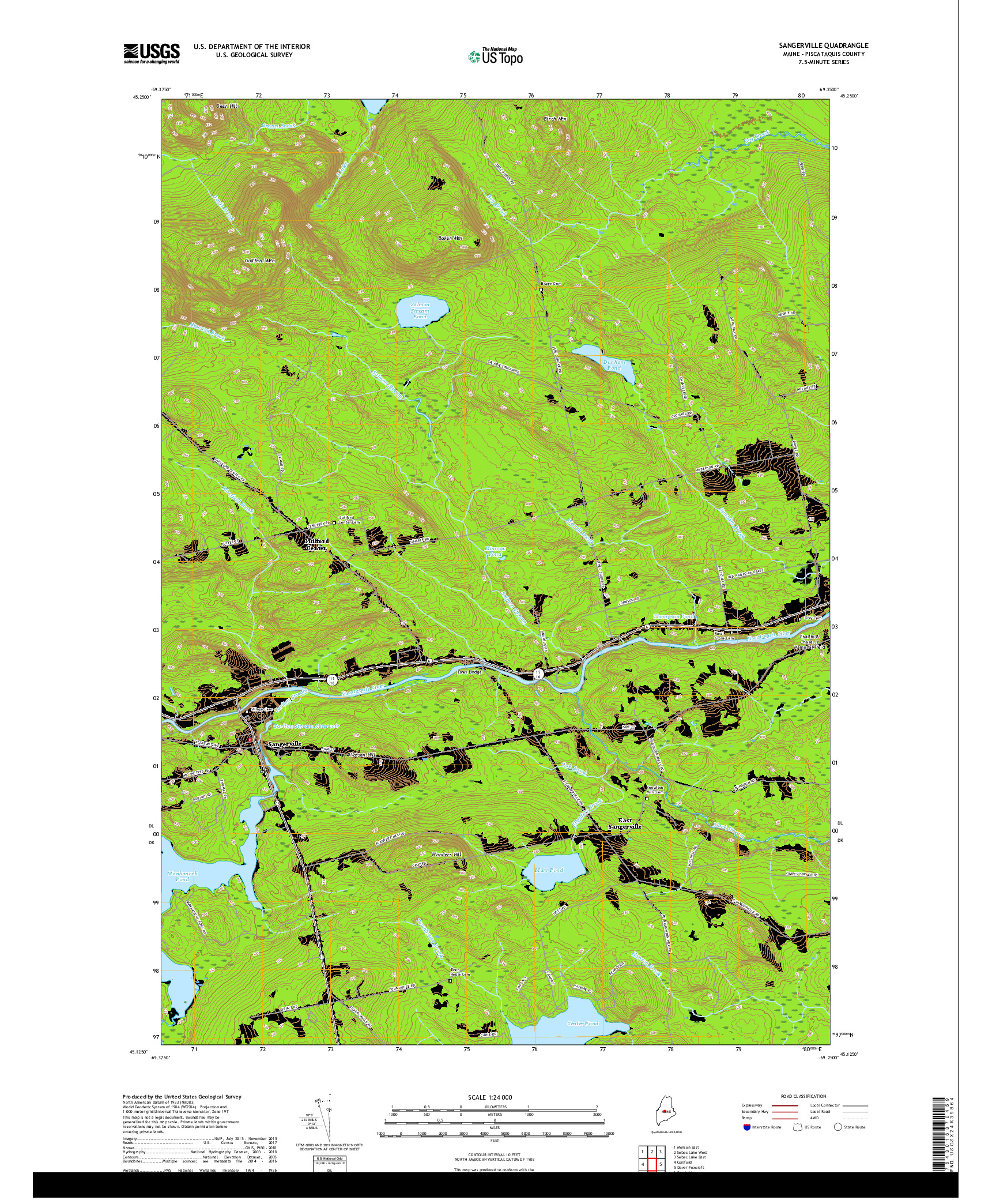 USGS US TOPO 7.5-MINUTE MAP FOR SANGERVILLE, ME 2018