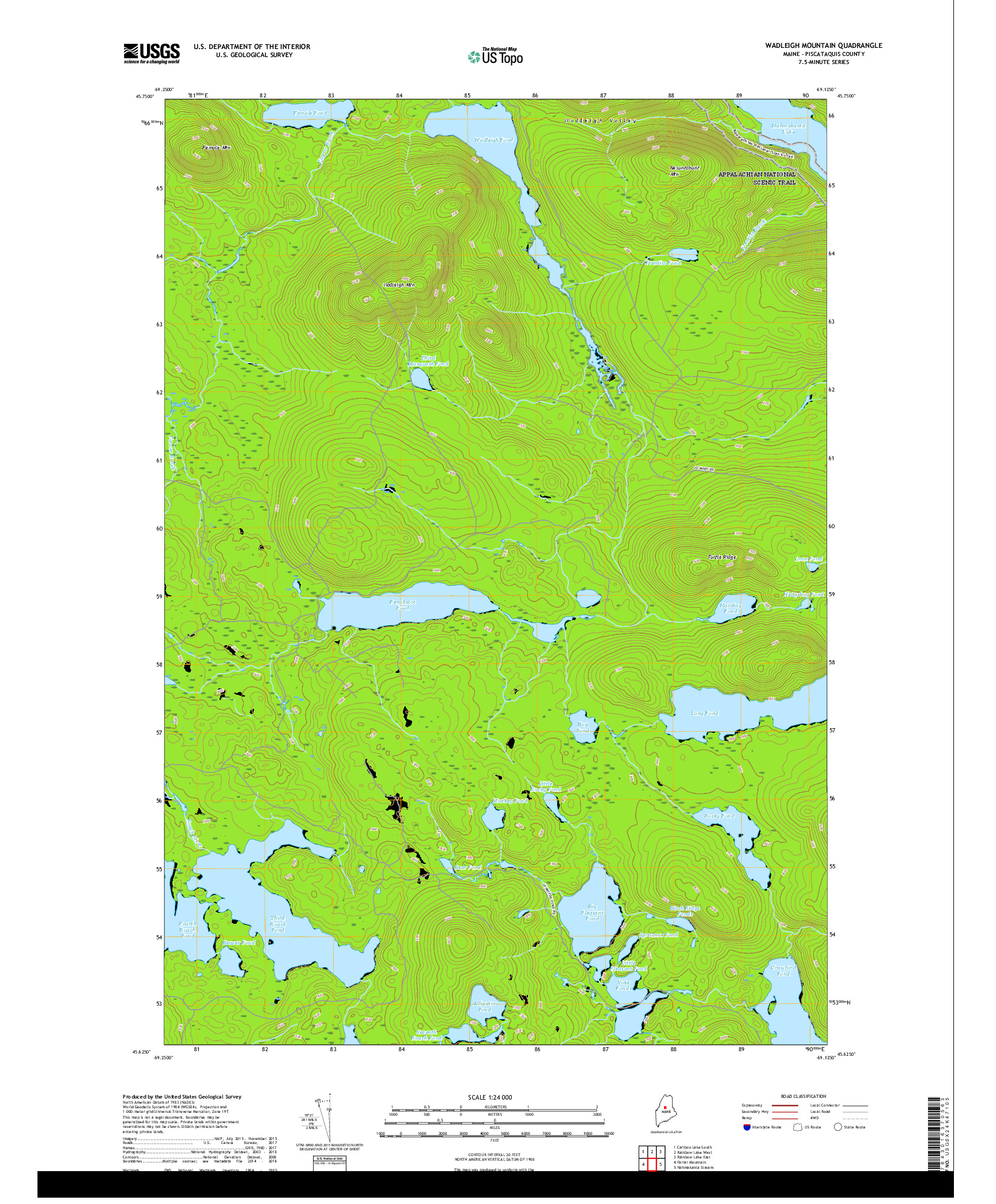 USGS US TOPO 7.5-MINUTE MAP FOR WADLEIGH MOUNTAIN, ME 2018