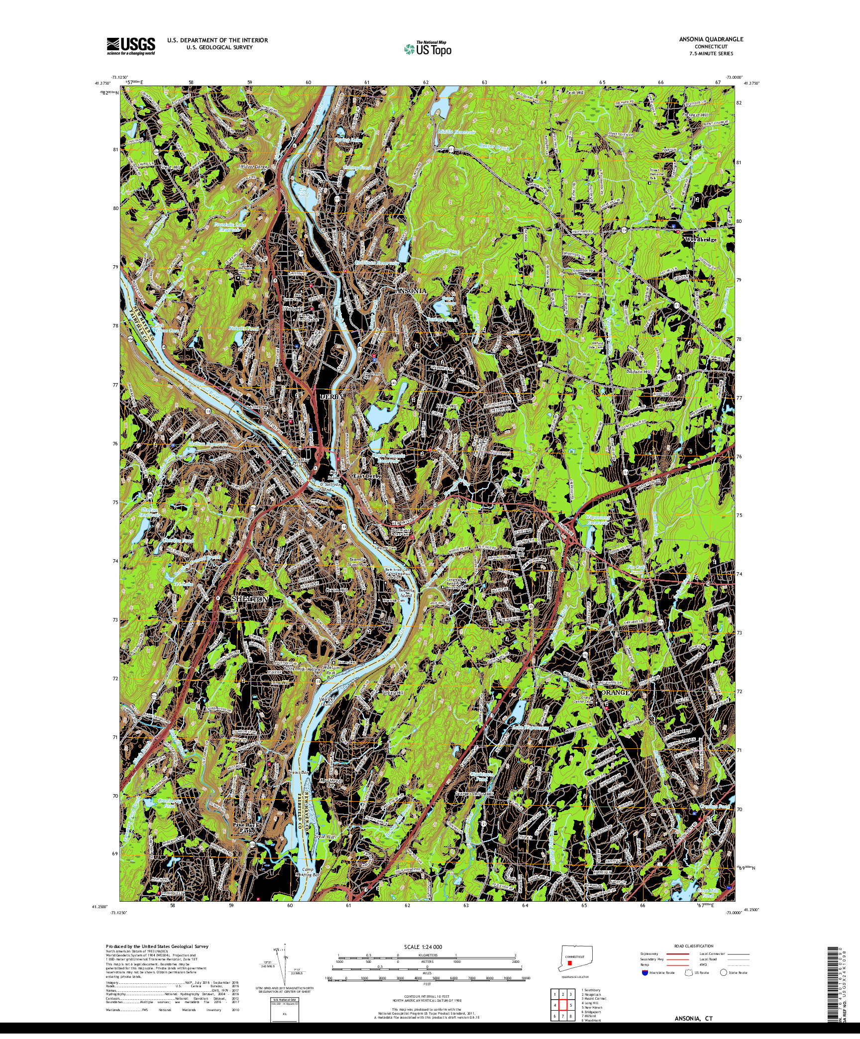 USGS US TOPO 7.5-MINUTE MAP FOR ANSONIA, CT 2018