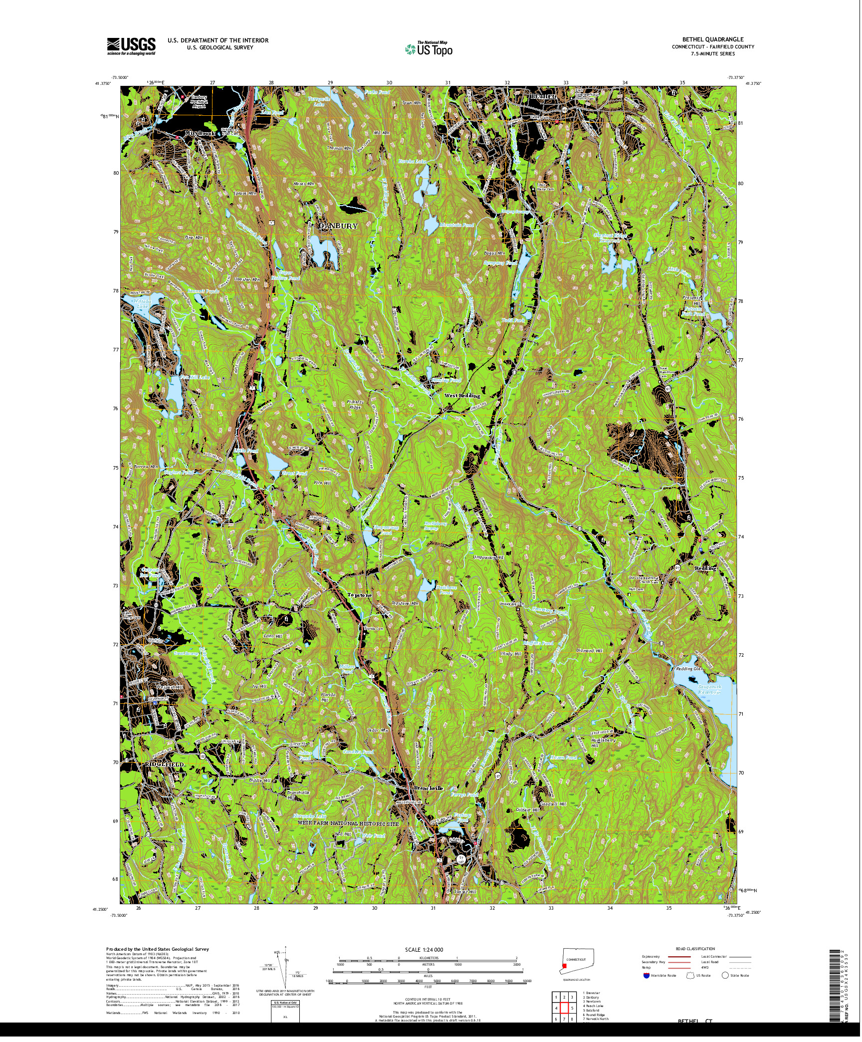 USGS US TOPO 7.5-MINUTE MAP FOR BETHEL, CT 2018