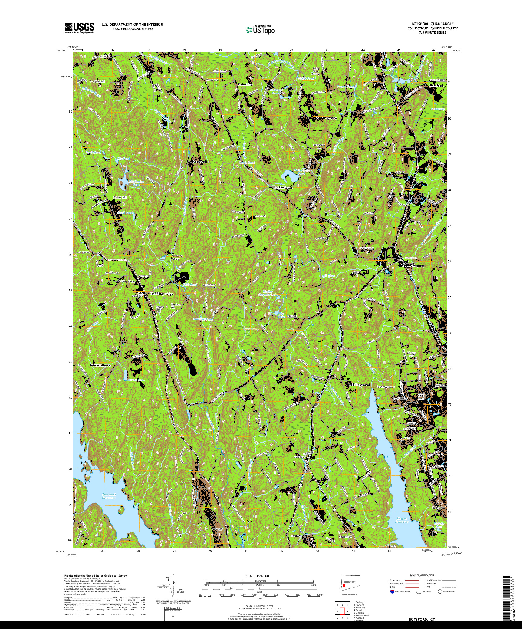 USGS US TOPO 7.5-MINUTE MAP FOR BOTSFORD, CT 2018