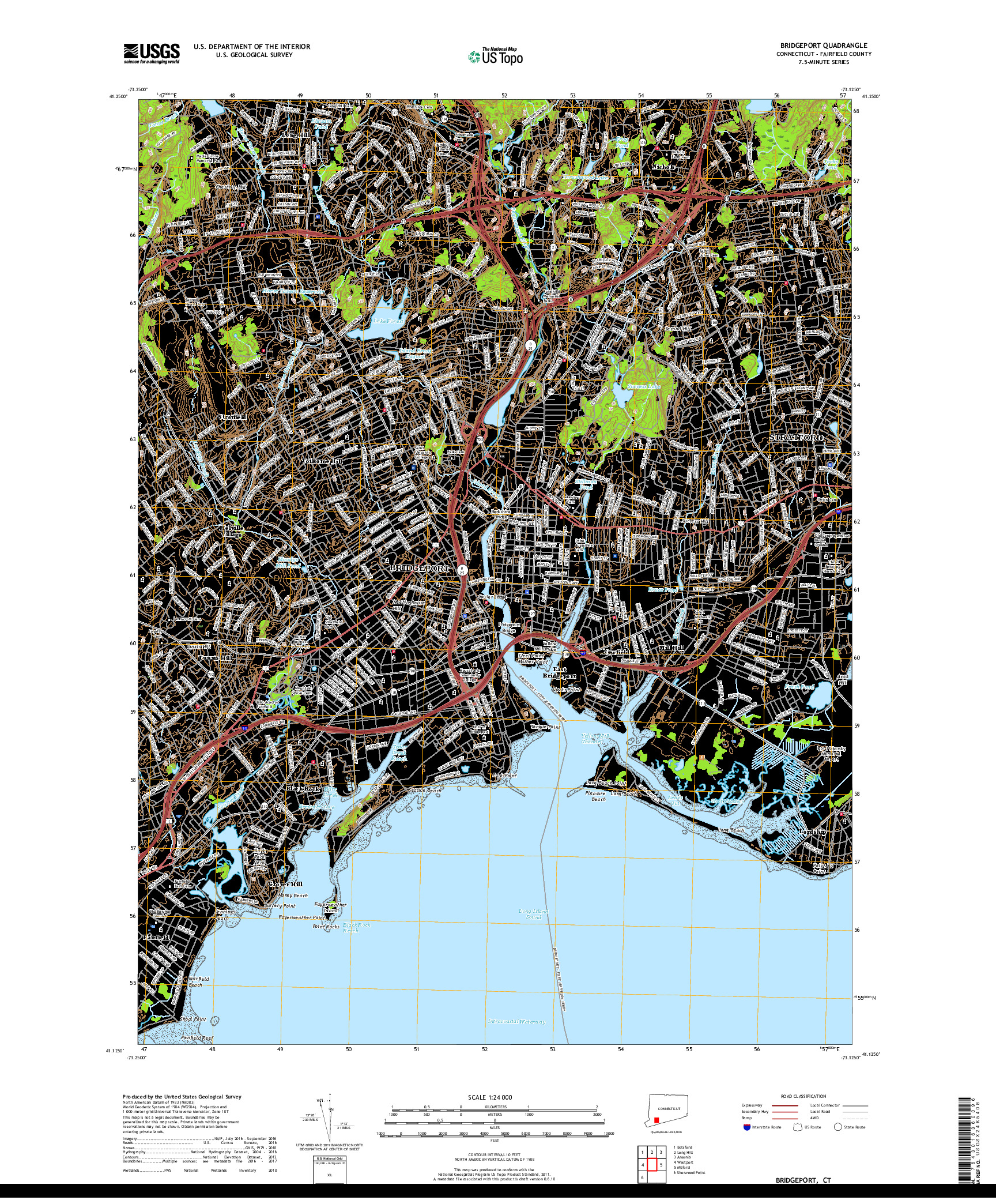 USGS US TOPO 7.5-MINUTE MAP FOR BRIDGEPORT, CT 2018