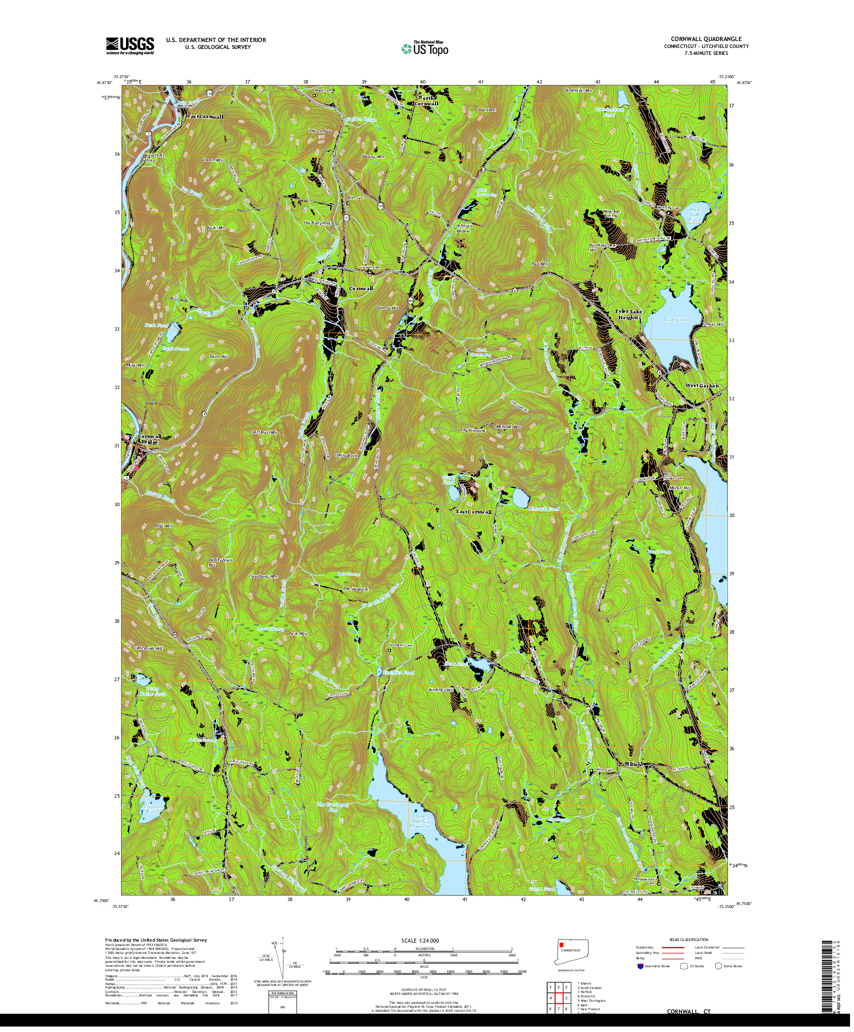 USGS US TOPO 7.5-MINUTE MAP FOR CORNWALL, CT 2018