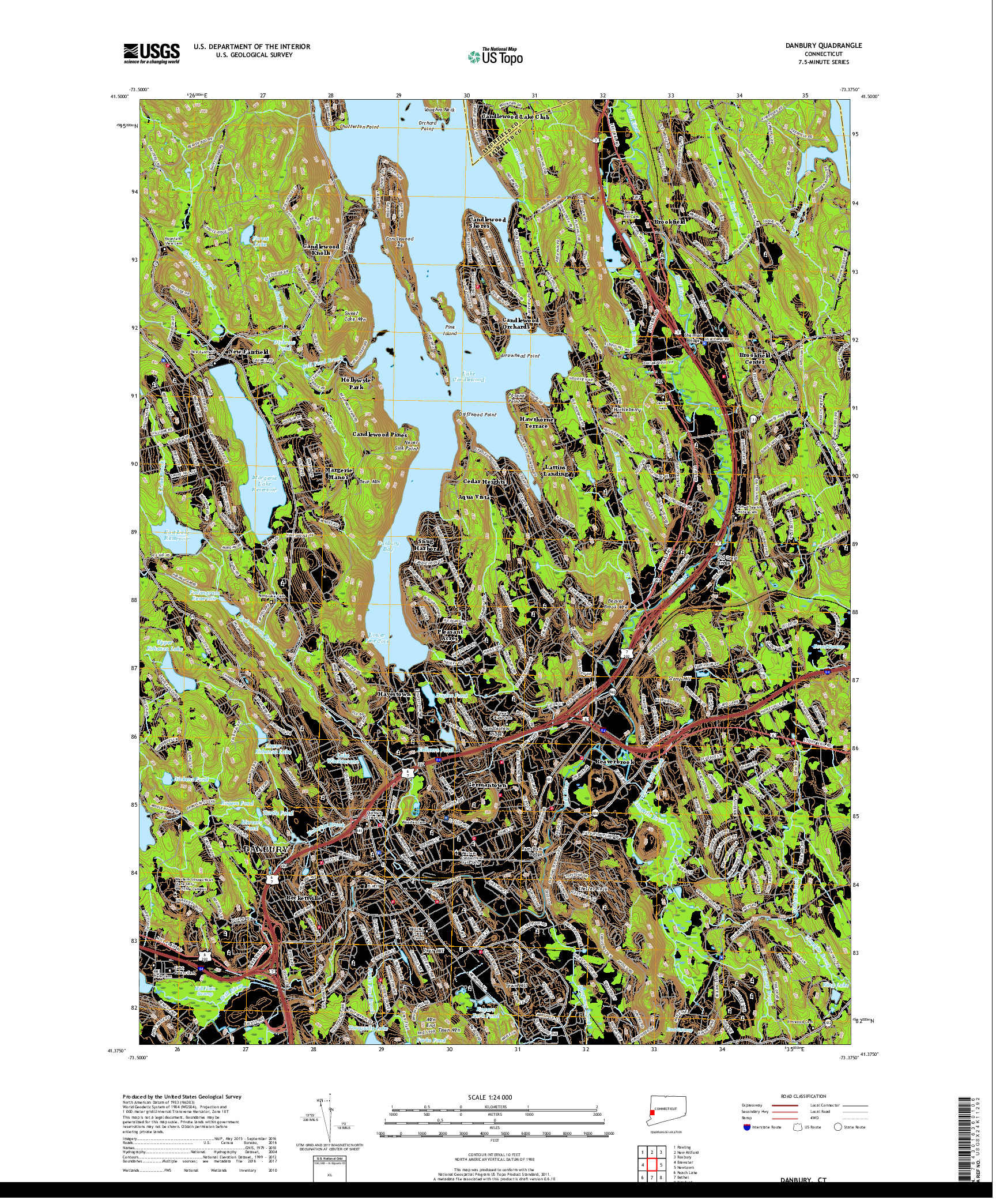 USGS US TOPO 7.5-MINUTE MAP FOR DANBURY, CT 2018