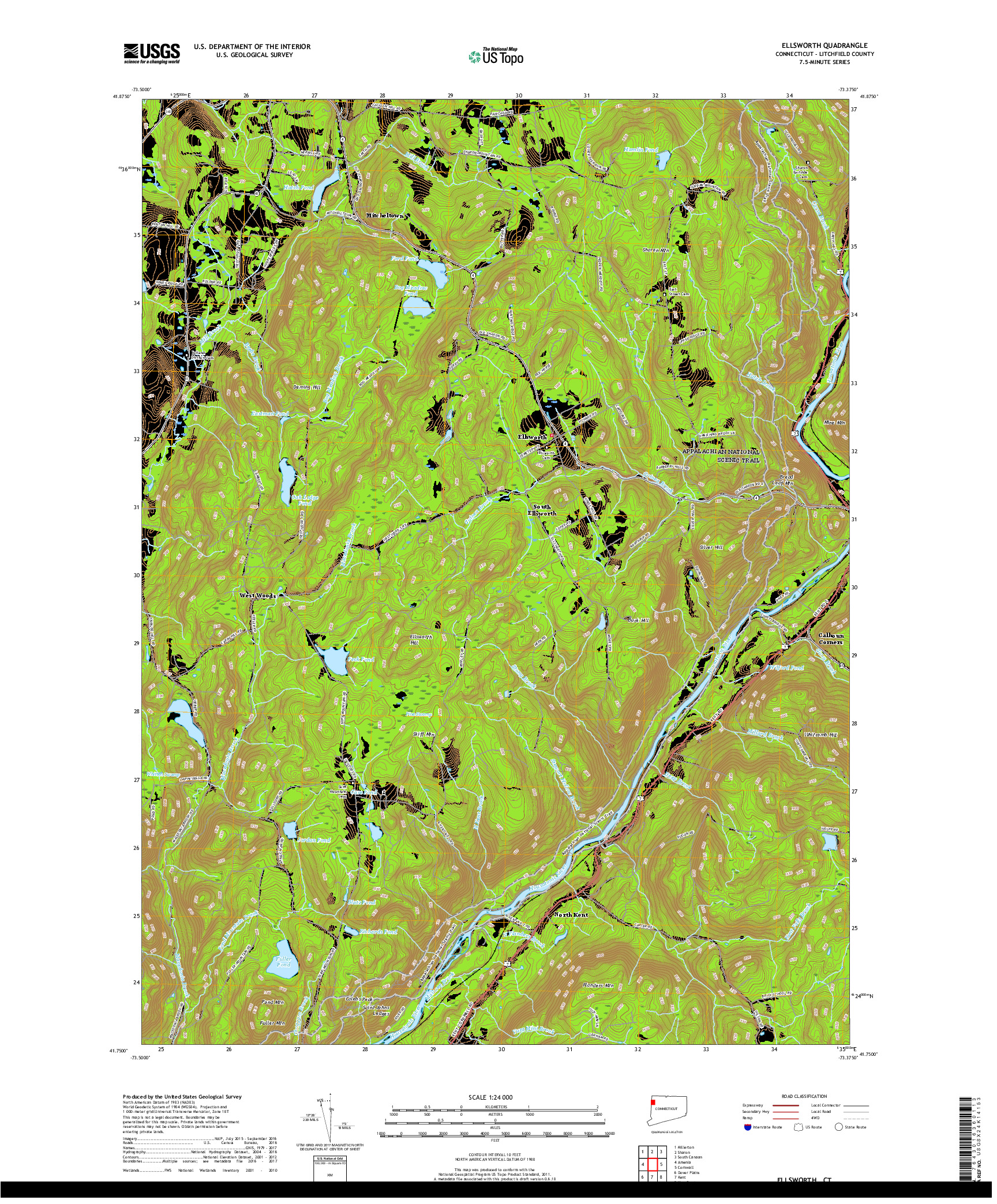 USGS US TOPO 7.5-MINUTE MAP FOR ELLSWORTH, CT 2018