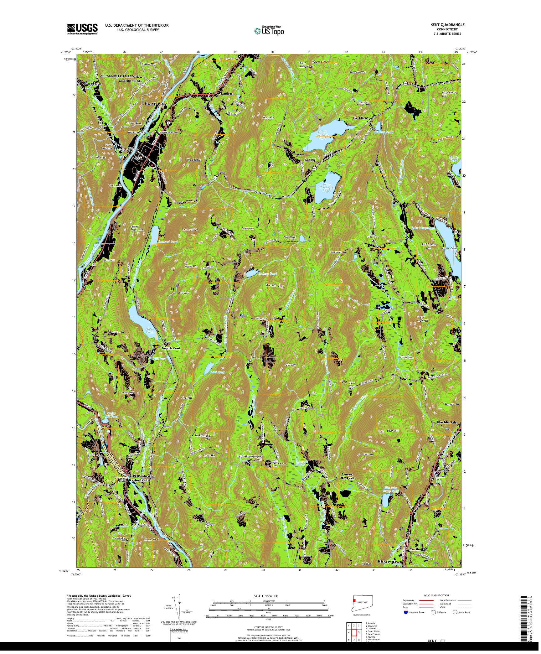 USGS US TOPO 7.5-MINUTE MAP FOR KENT, CT 2018