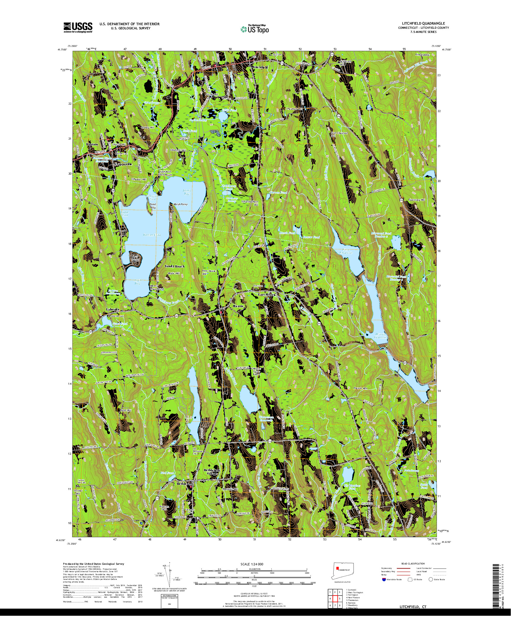 USGS US TOPO 7.5-MINUTE MAP FOR LITCHFIELD, CT 2018