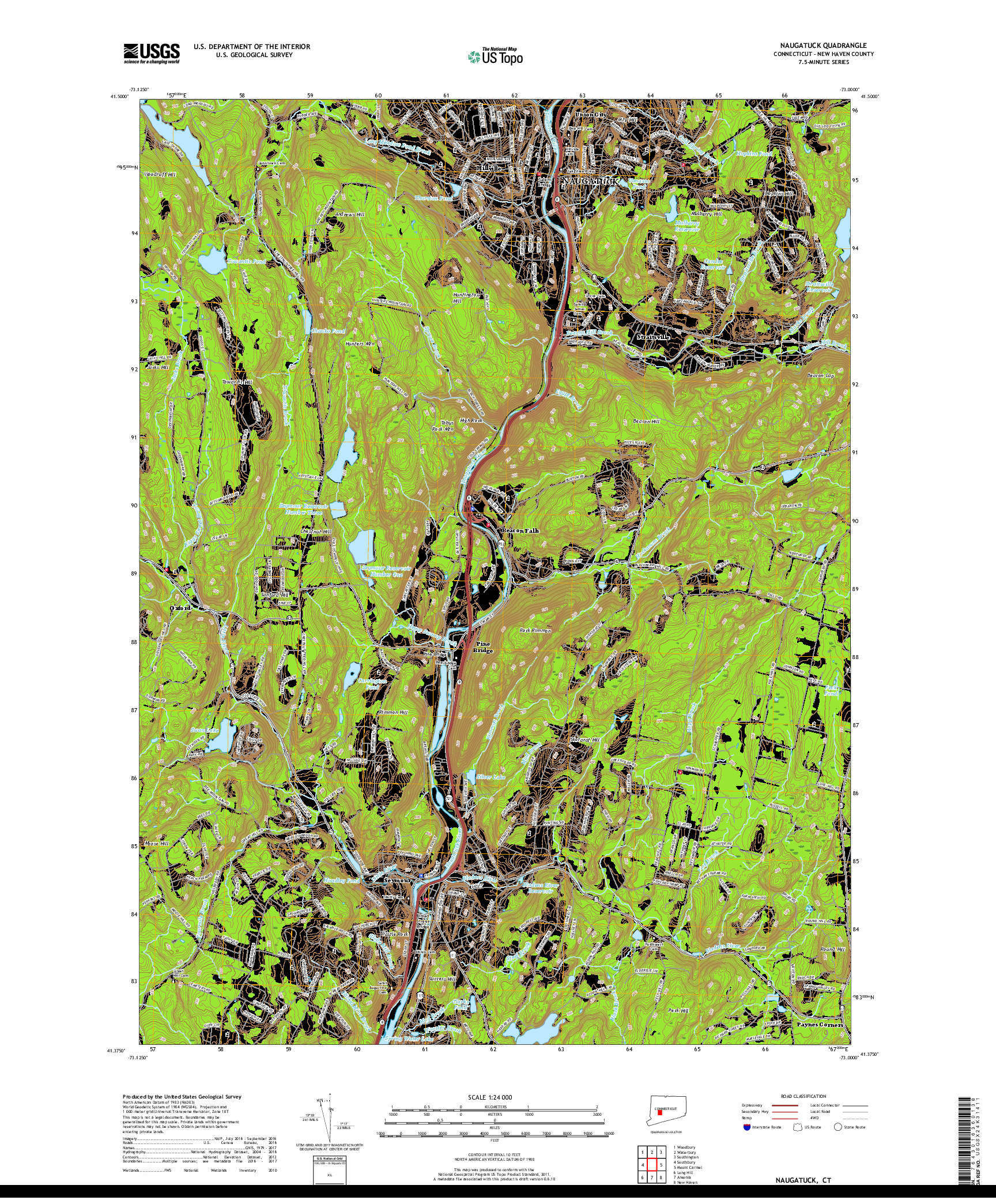 USGS US TOPO 7.5-MINUTE MAP FOR NAUGATUCK, CT 2018