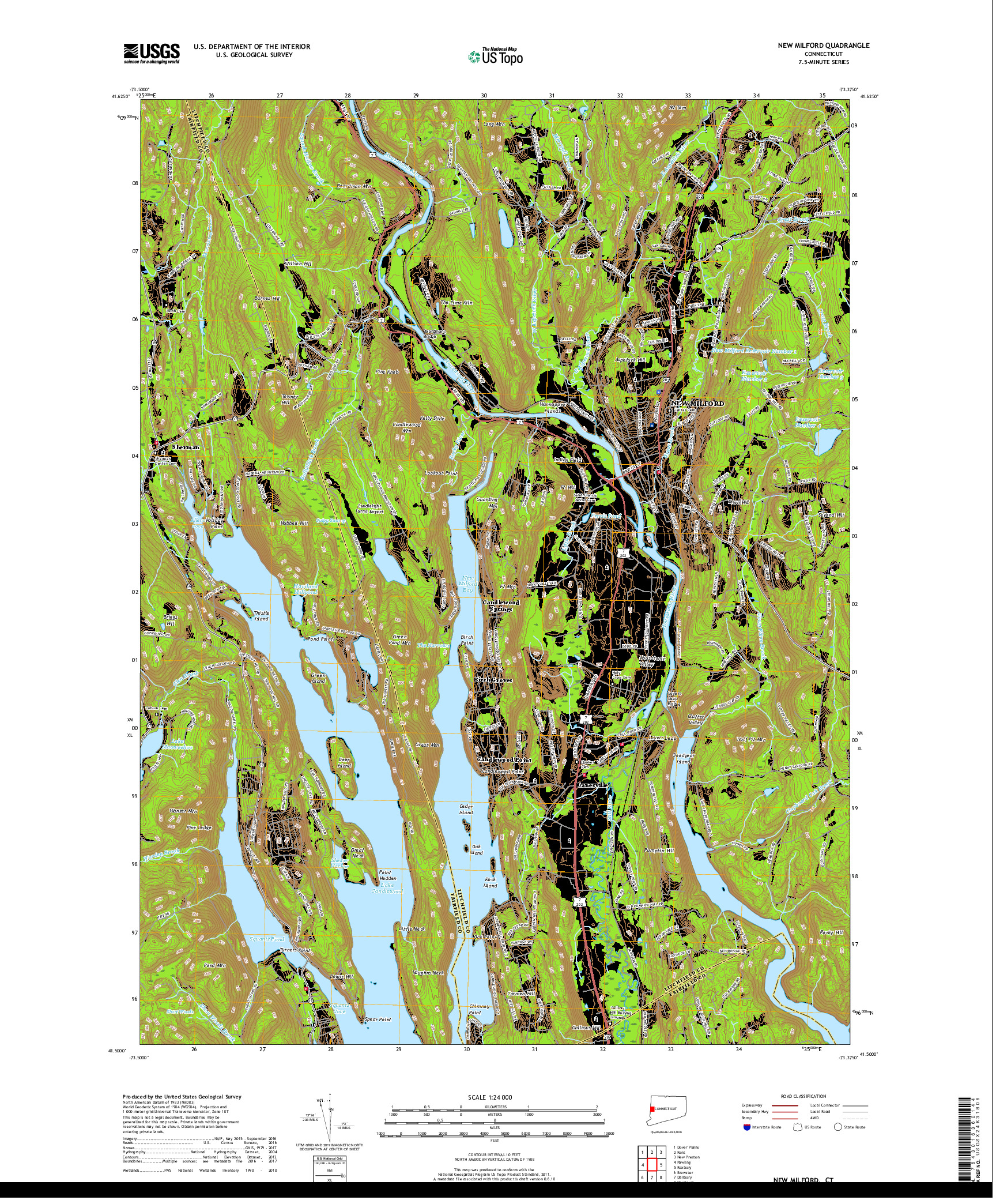 USGS US TOPO 7.5-MINUTE MAP FOR NEW MILFORD, CT 2018