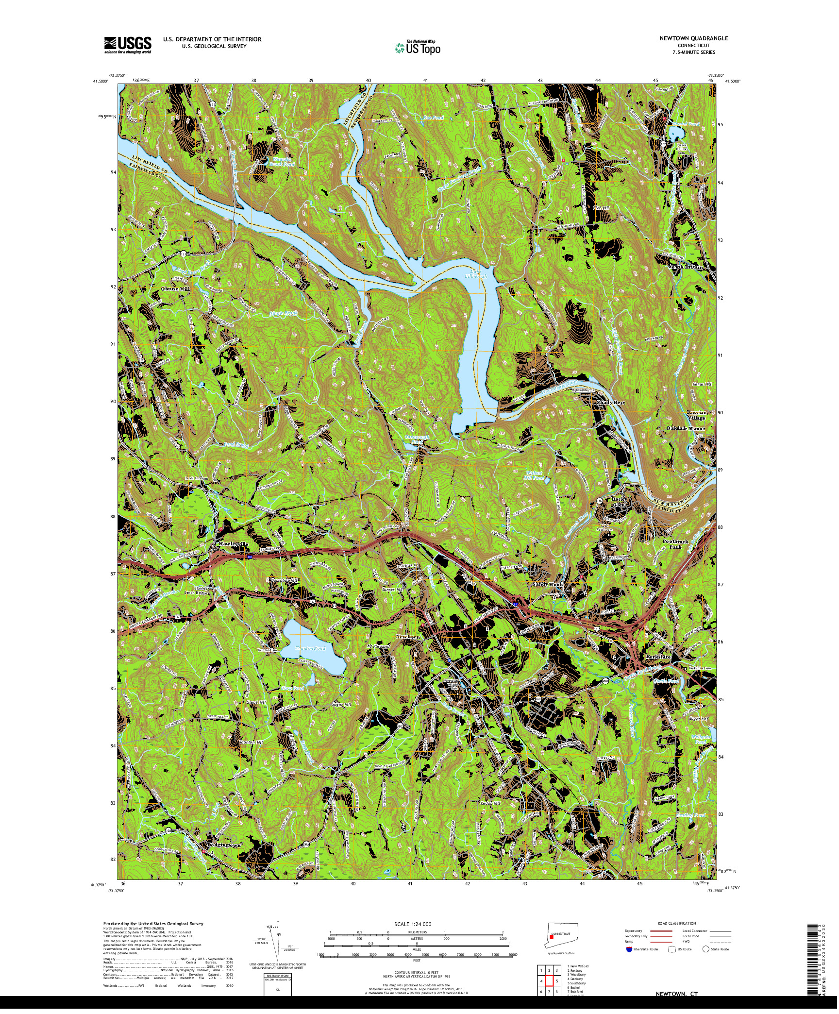 USGS US TOPO 7.5-MINUTE MAP FOR NEWTOWN, CT 2018