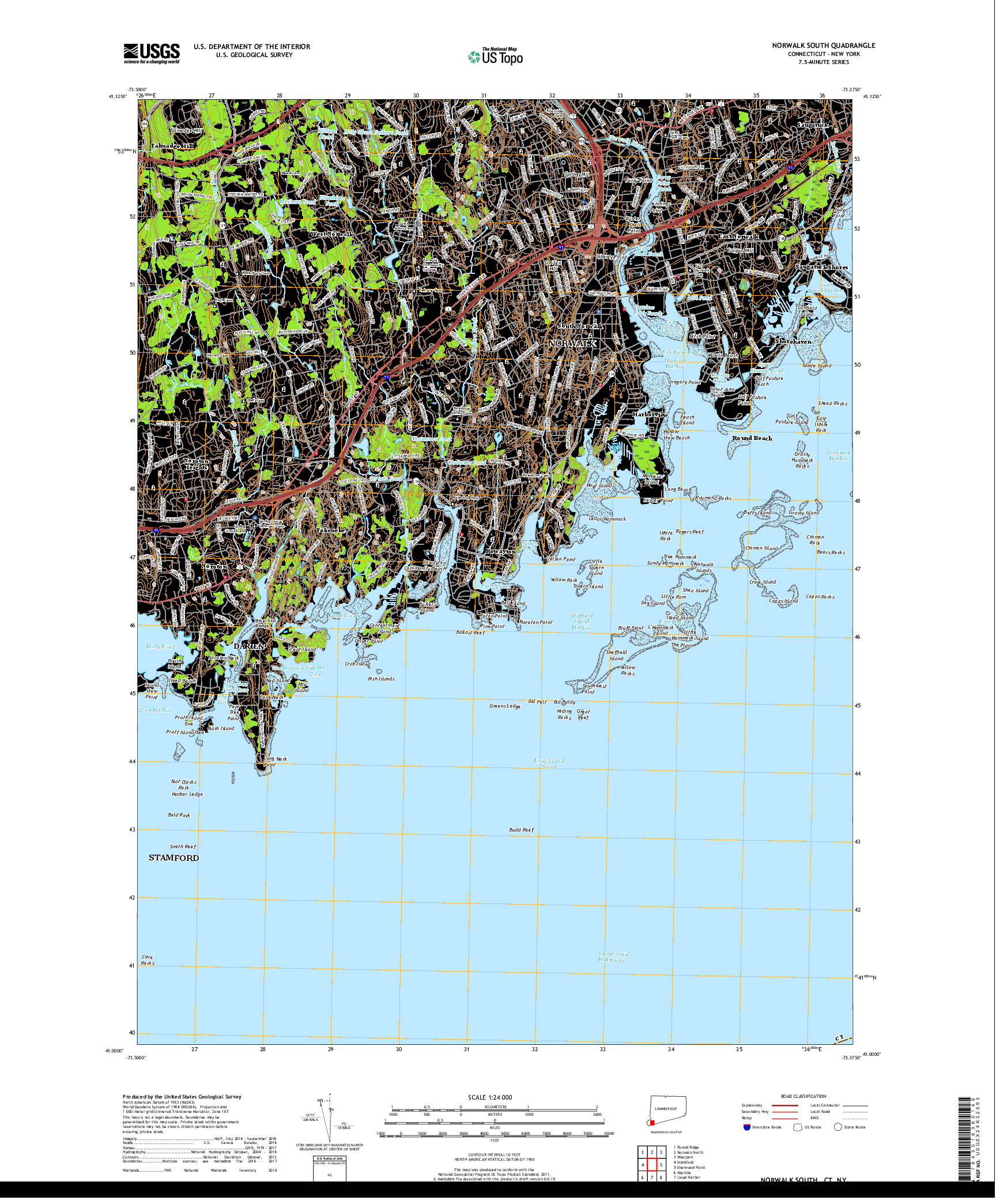 USGS US TOPO 7.5-MINUTE MAP FOR NORWALK SOUTH, CT,NY 2018