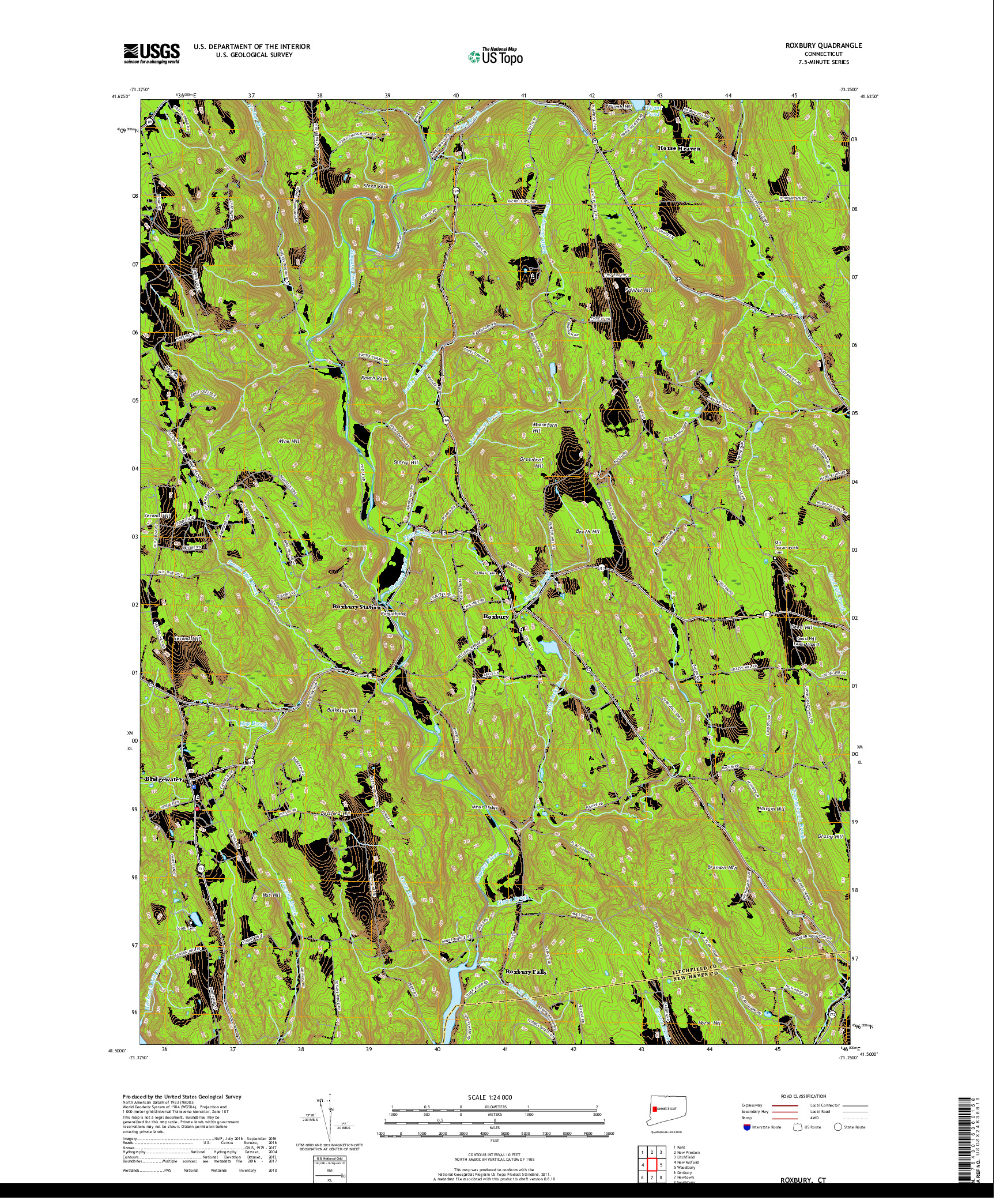 USGS US TOPO 7.5-MINUTE MAP FOR ROXBURY, CT 2018