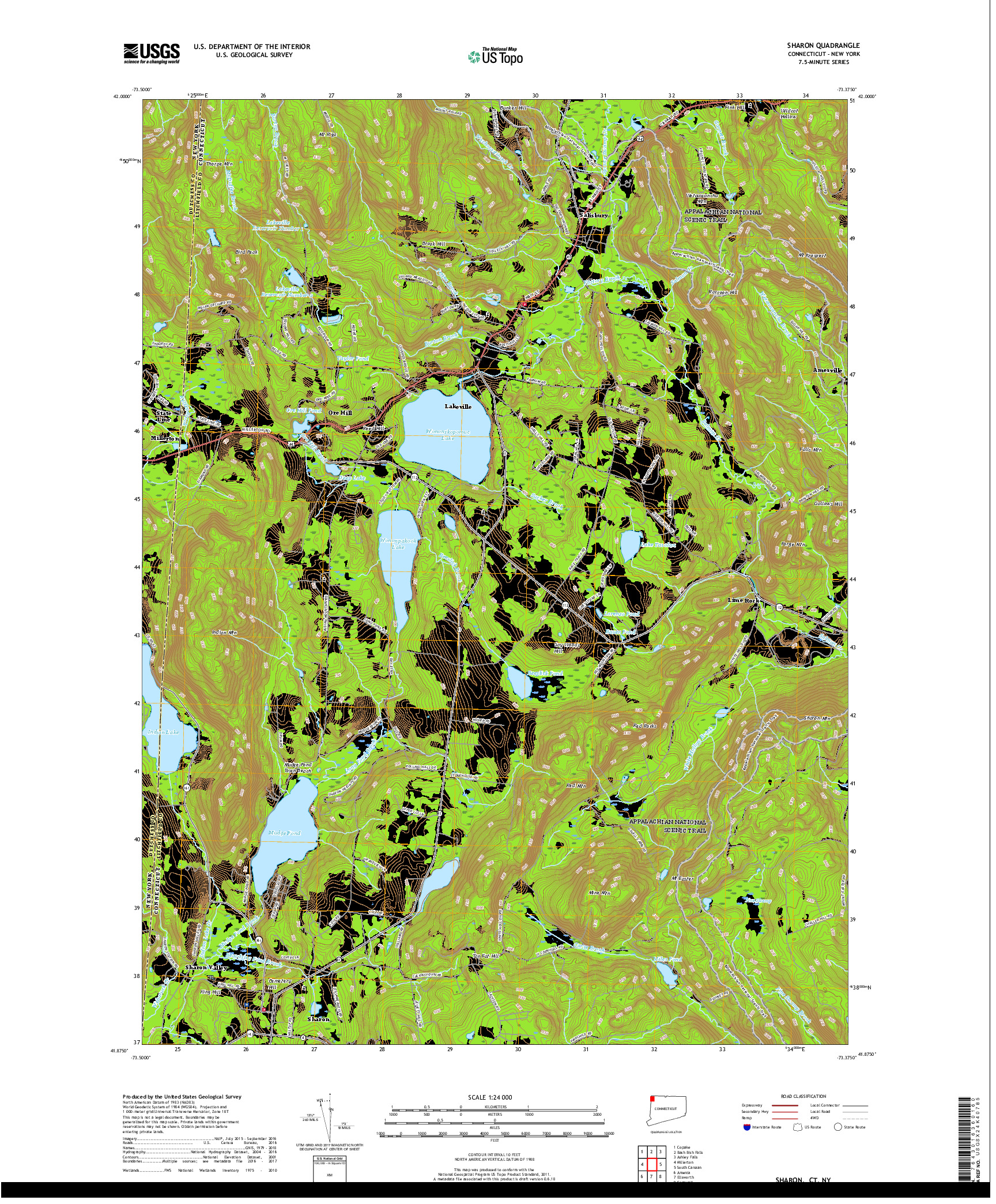 USGS US TOPO 7.5-MINUTE MAP FOR SHARON, CT,NY 2018