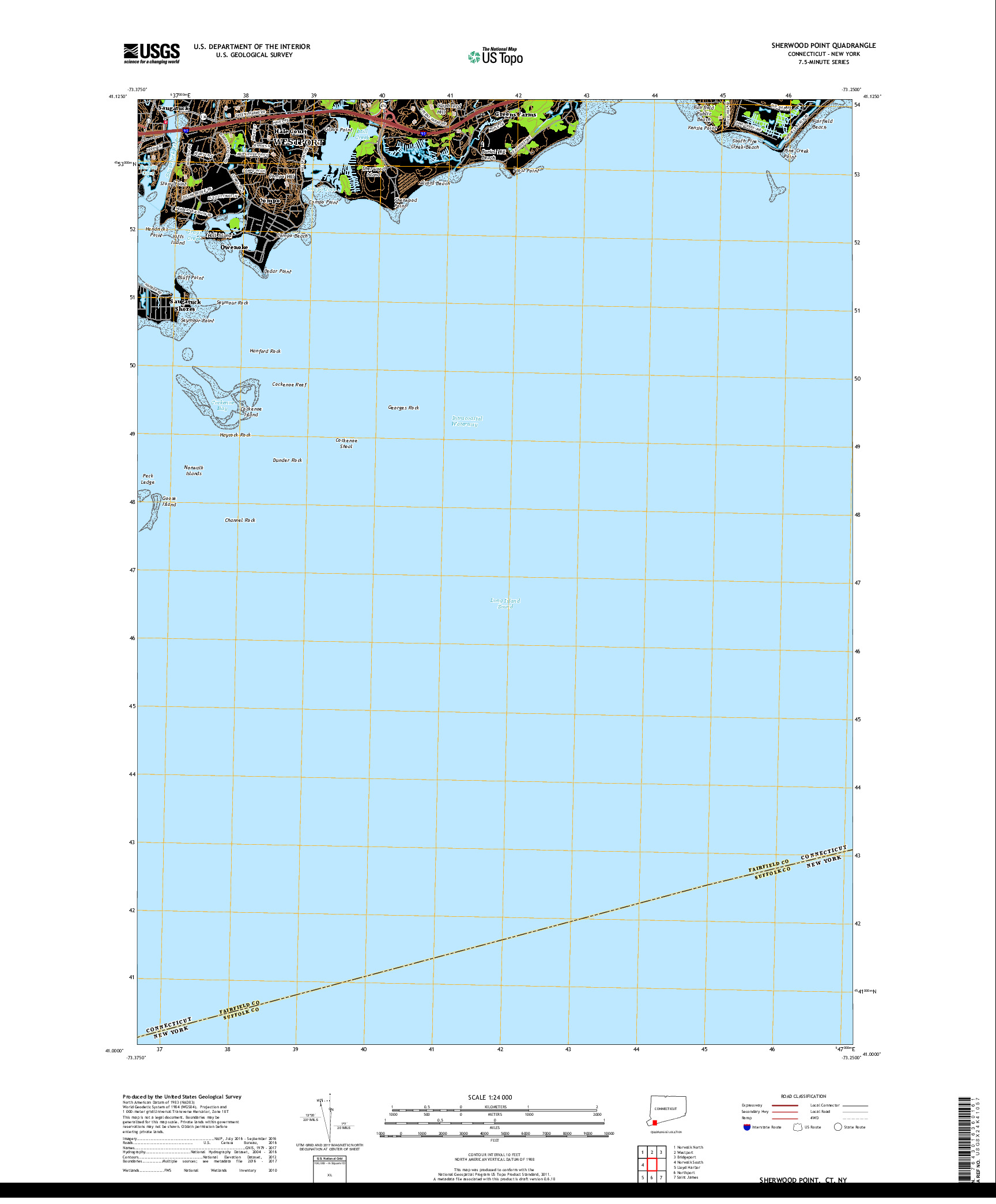 USGS US TOPO 7.5-MINUTE MAP FOR SHERWOOD POINT, CT,NY 2018