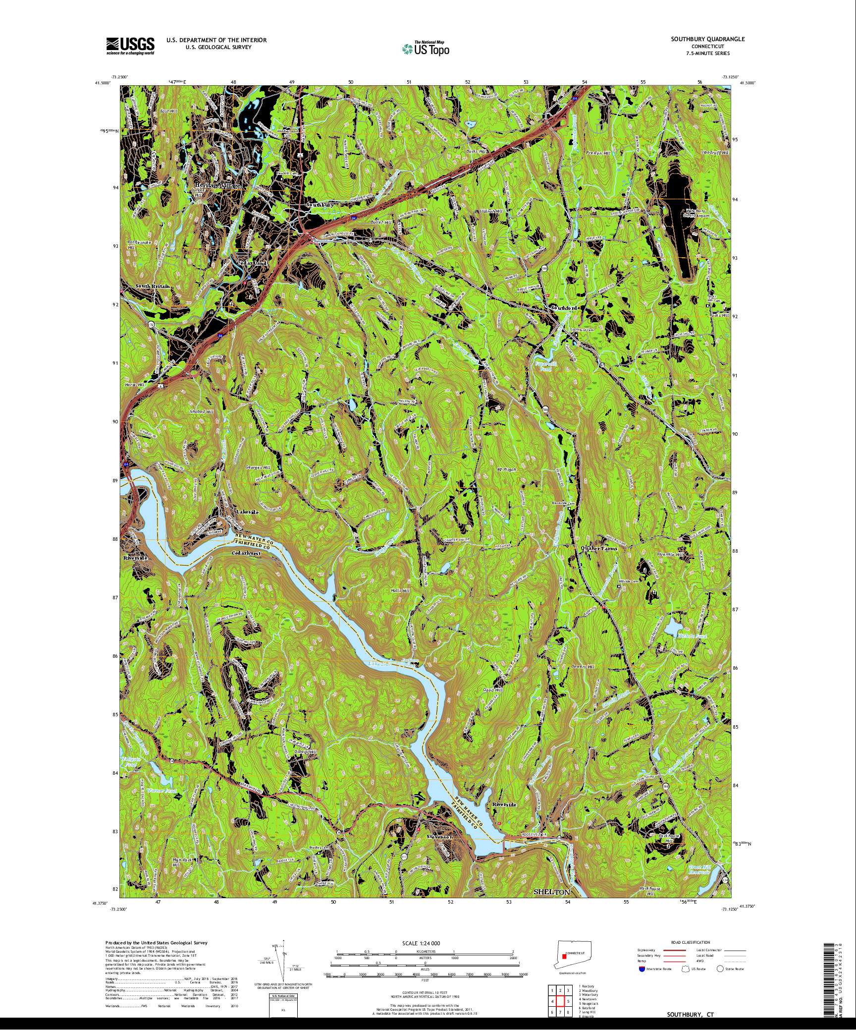 USGS US TOPO 7.5-MINUTE MAP FOR SOUTHBURY, CT 2018