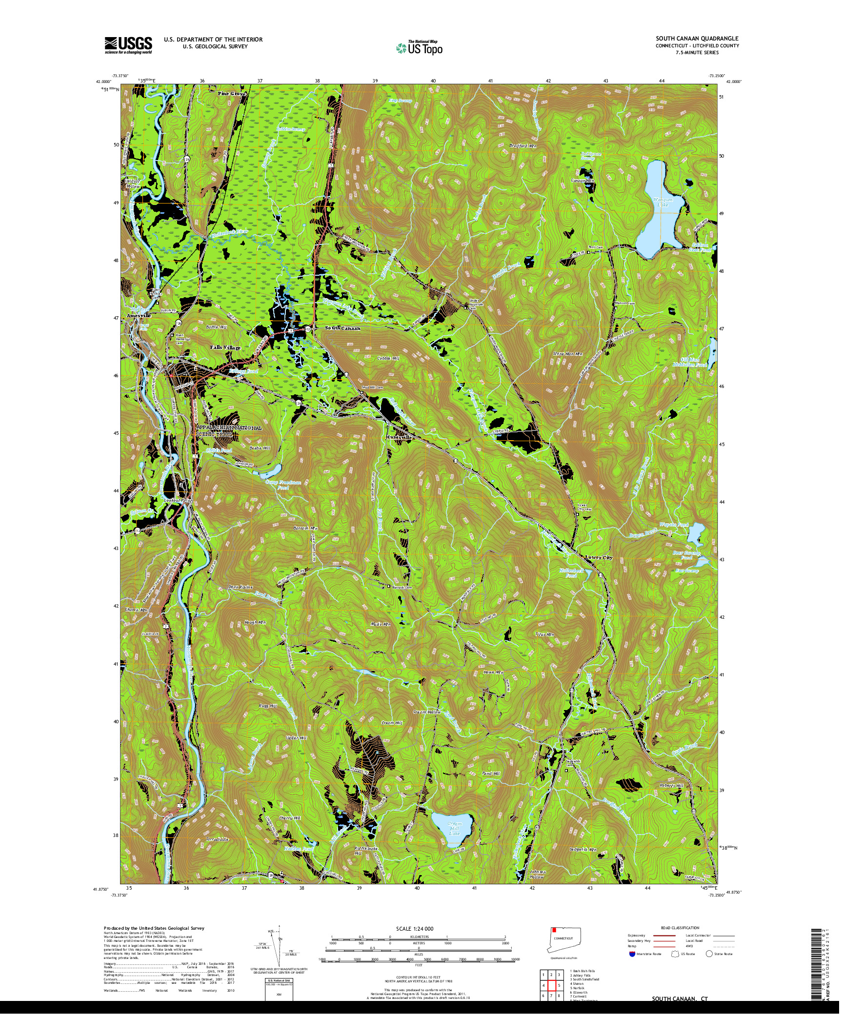 USGS US TOPO 7.5-MINUTE MAP FOR SOUTH CANAAN, CT 2018