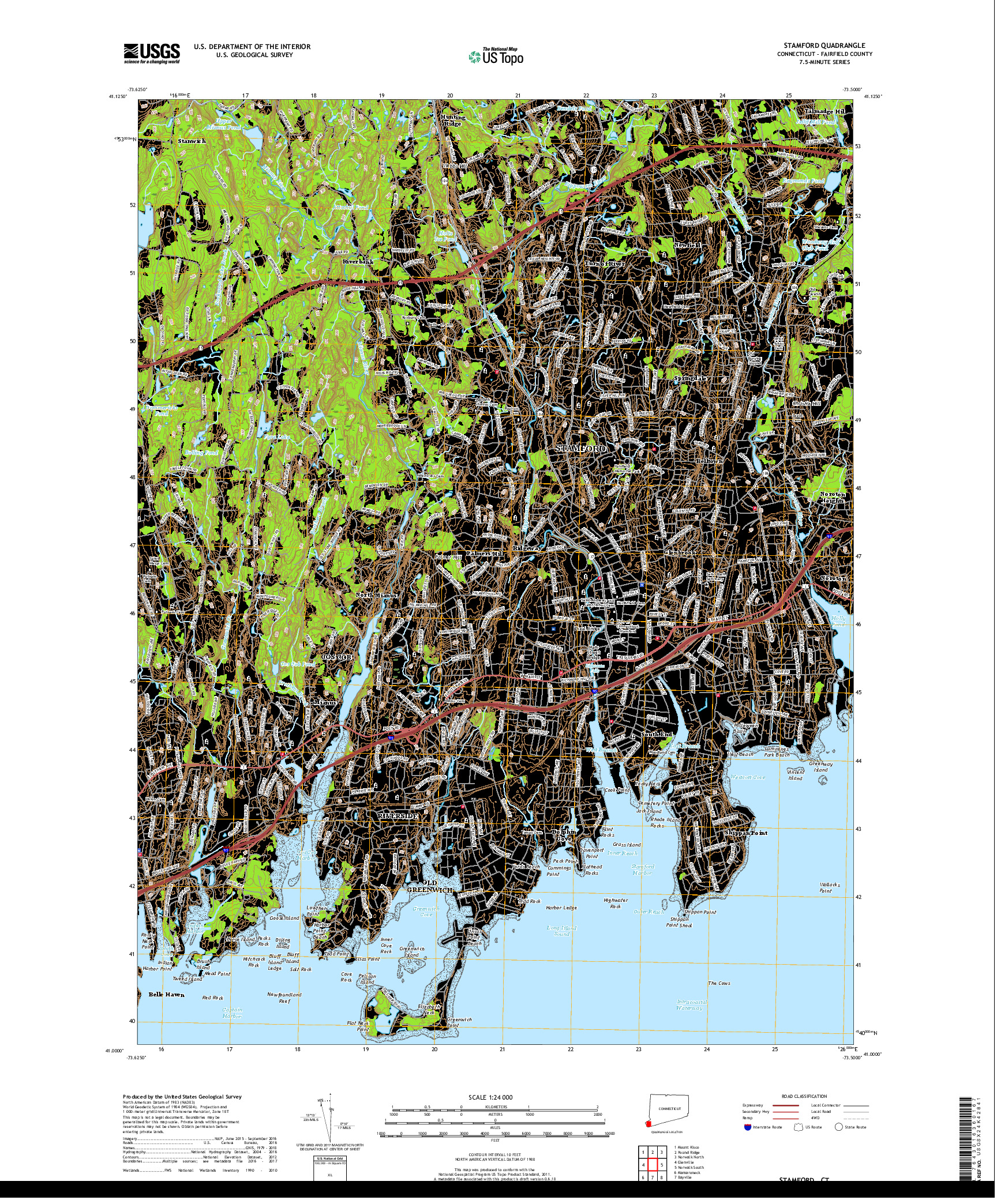 USGS US TOPO 7.5-MINUTE MAP FOR STAMFORD, CT 2018