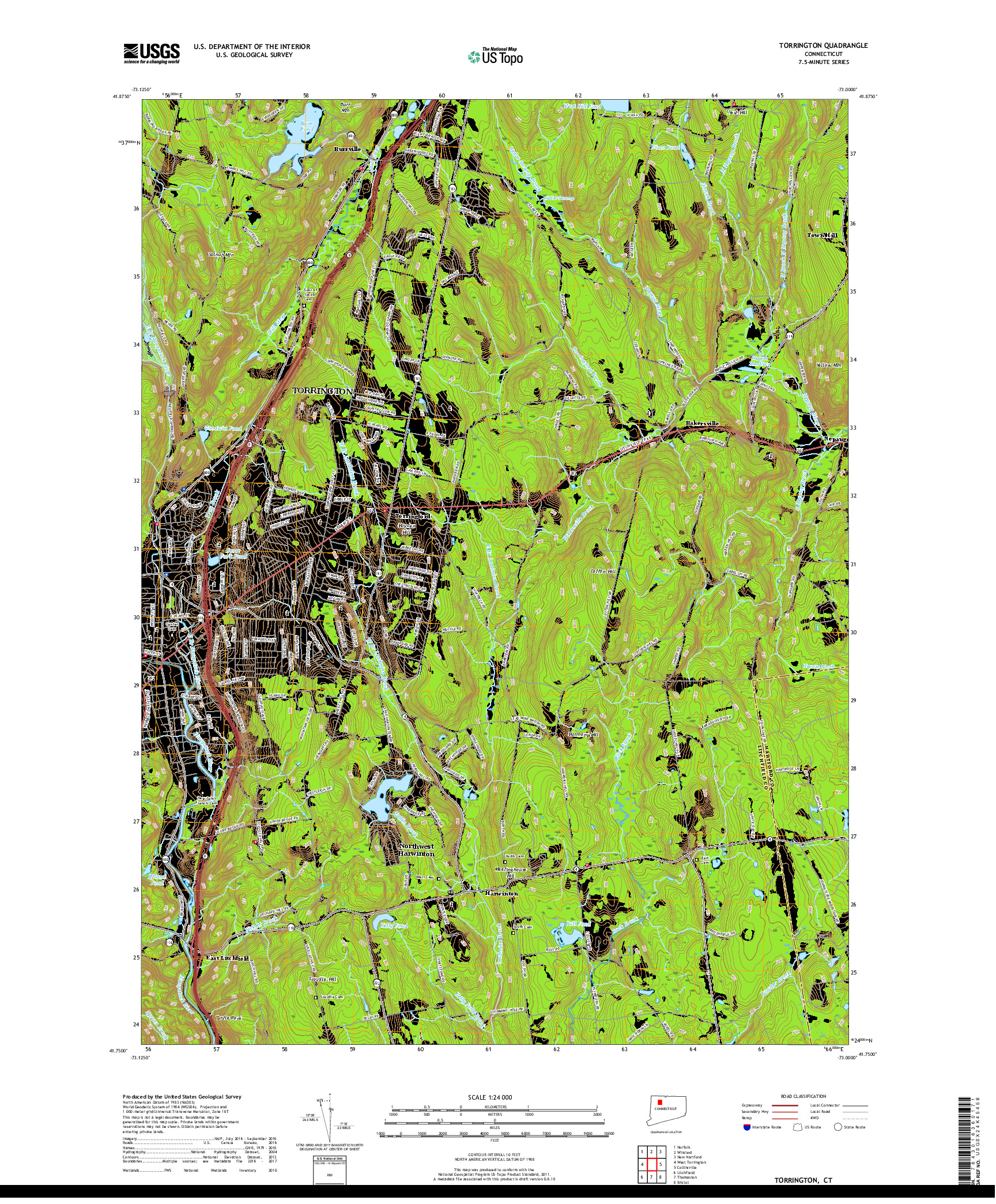 USGS US TOPO 7.5-MINUTE MAP FOR TORRINGTON, CT 2018