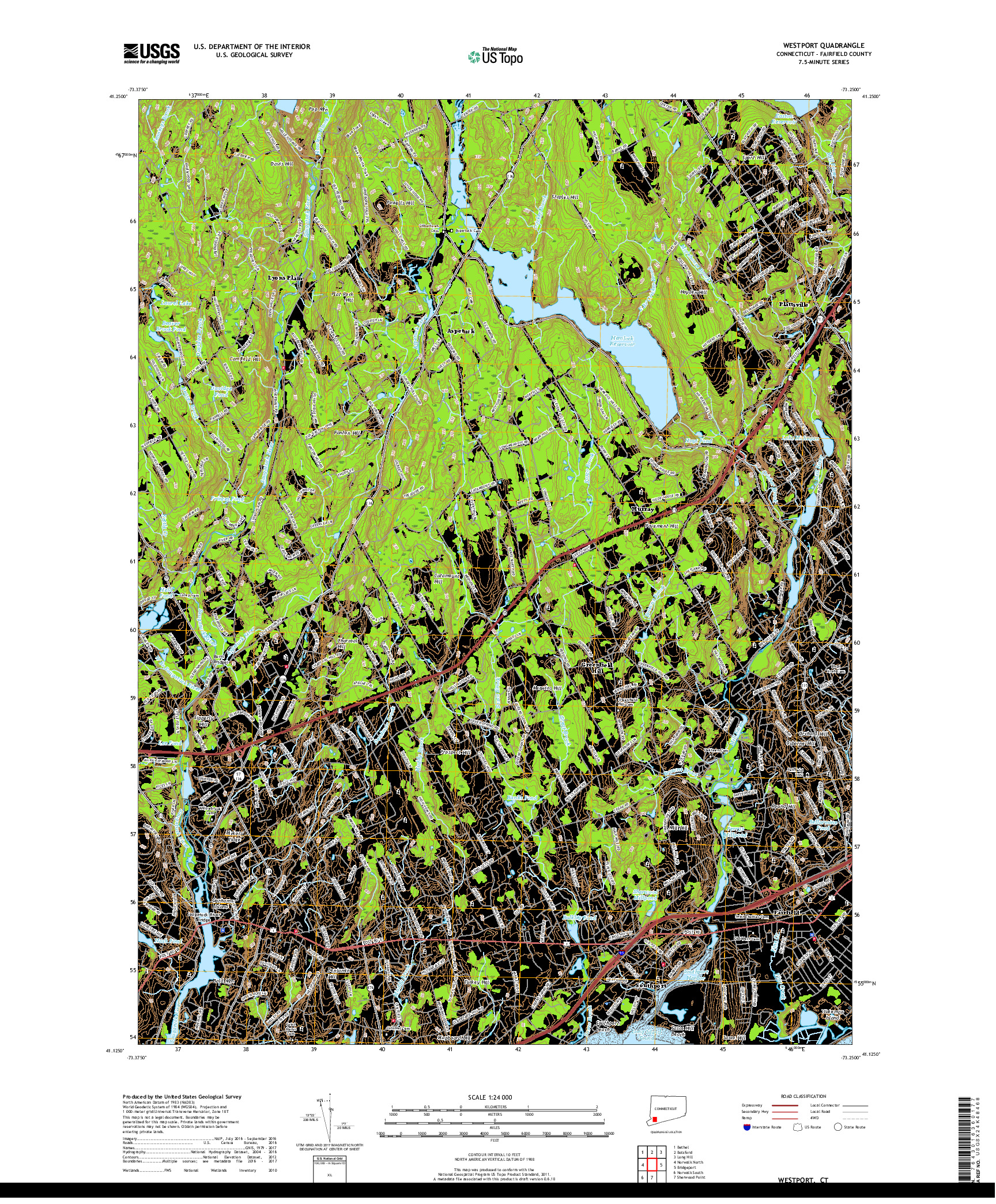 USGS US TOPO 7.5-MINUTE MAP FOR WESTPORT, CT 2018