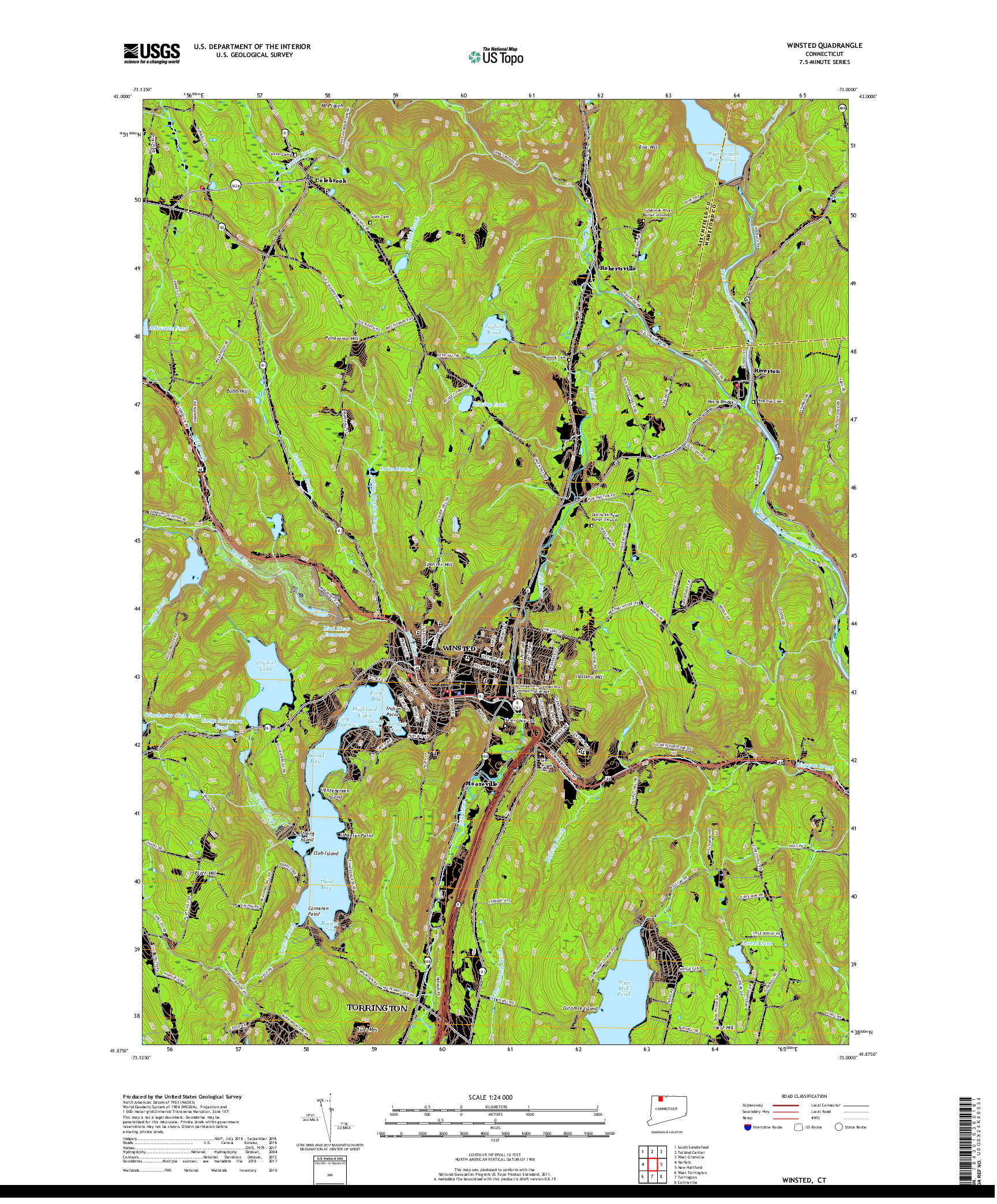 USGS US TOPO 7.5-MINUTE MAP FOR WINSTED, CT 2018