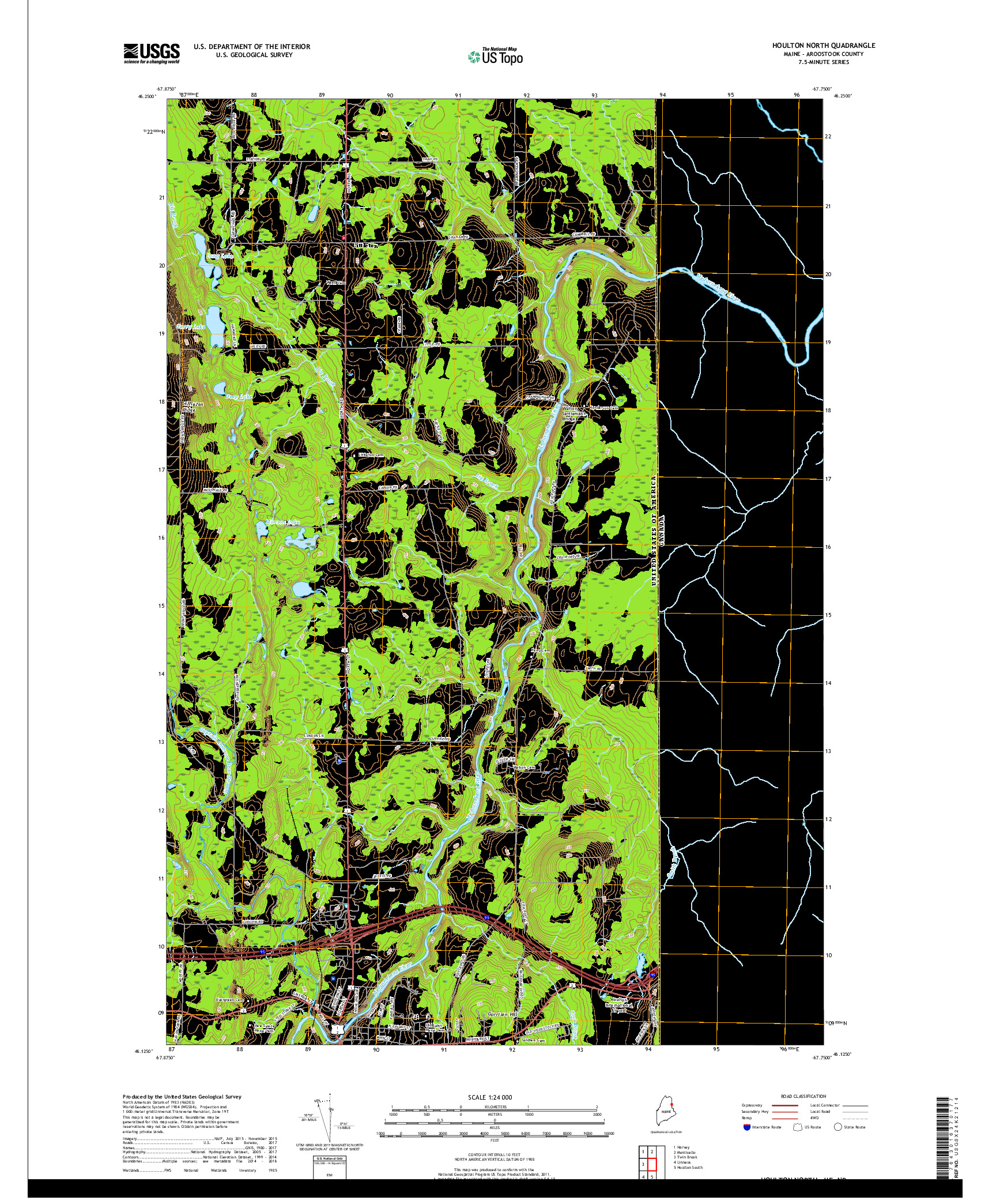 USGS US TOPO 7.5-MINUTE MAP FOR HOULTON NORTH, ME,NB 2018