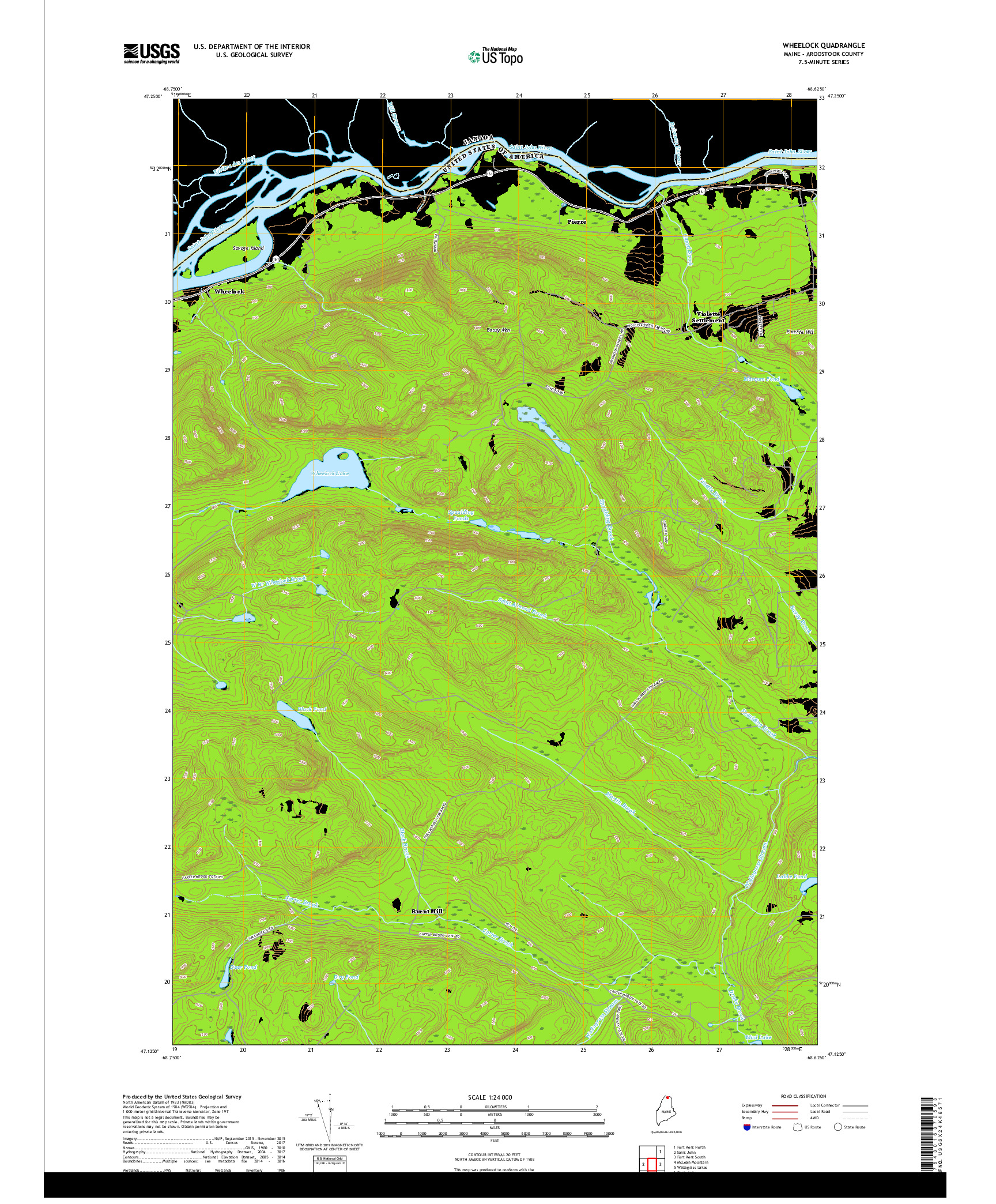 USGS US TOPO 7.5-MINUTE MAP FOR WHEELOCK, ME,NB 2018