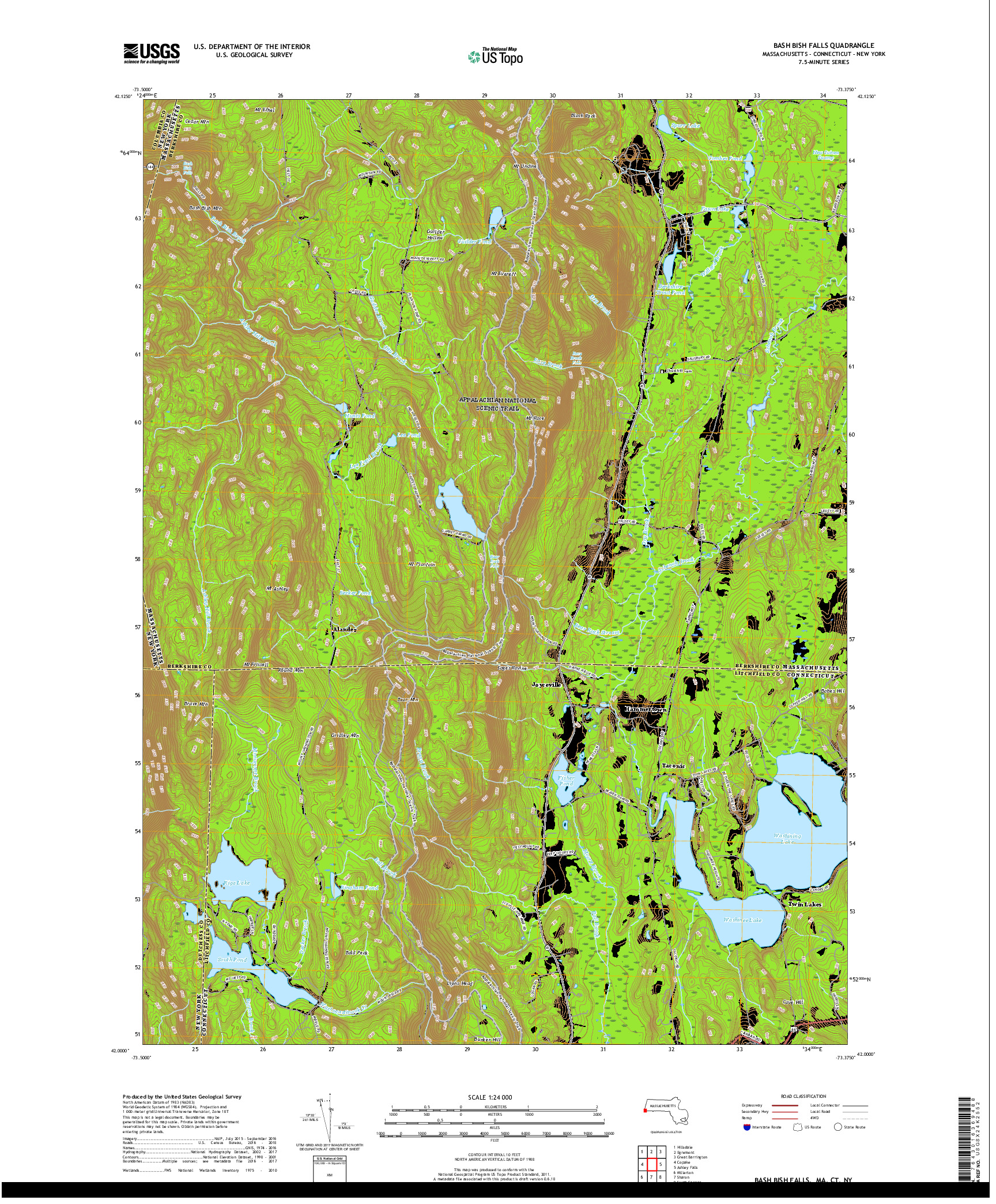 USGS US TOPO 7.5-MINUTE MAP FOR BASH BISH FALLS, MA,CT,NY 2018