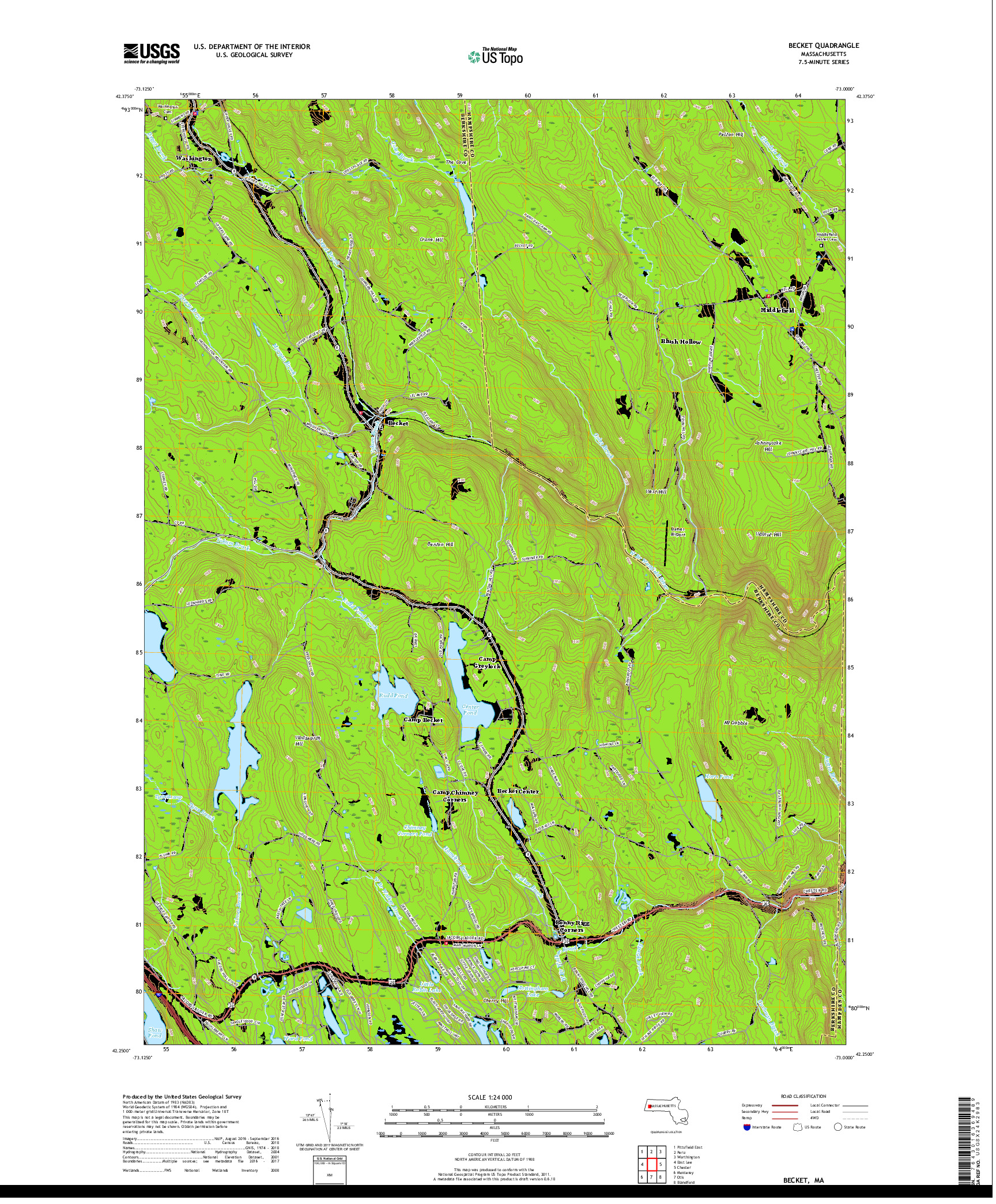 USGS US TOPO 7.5-MINUTE MAP FOR BECKET, MA 2018