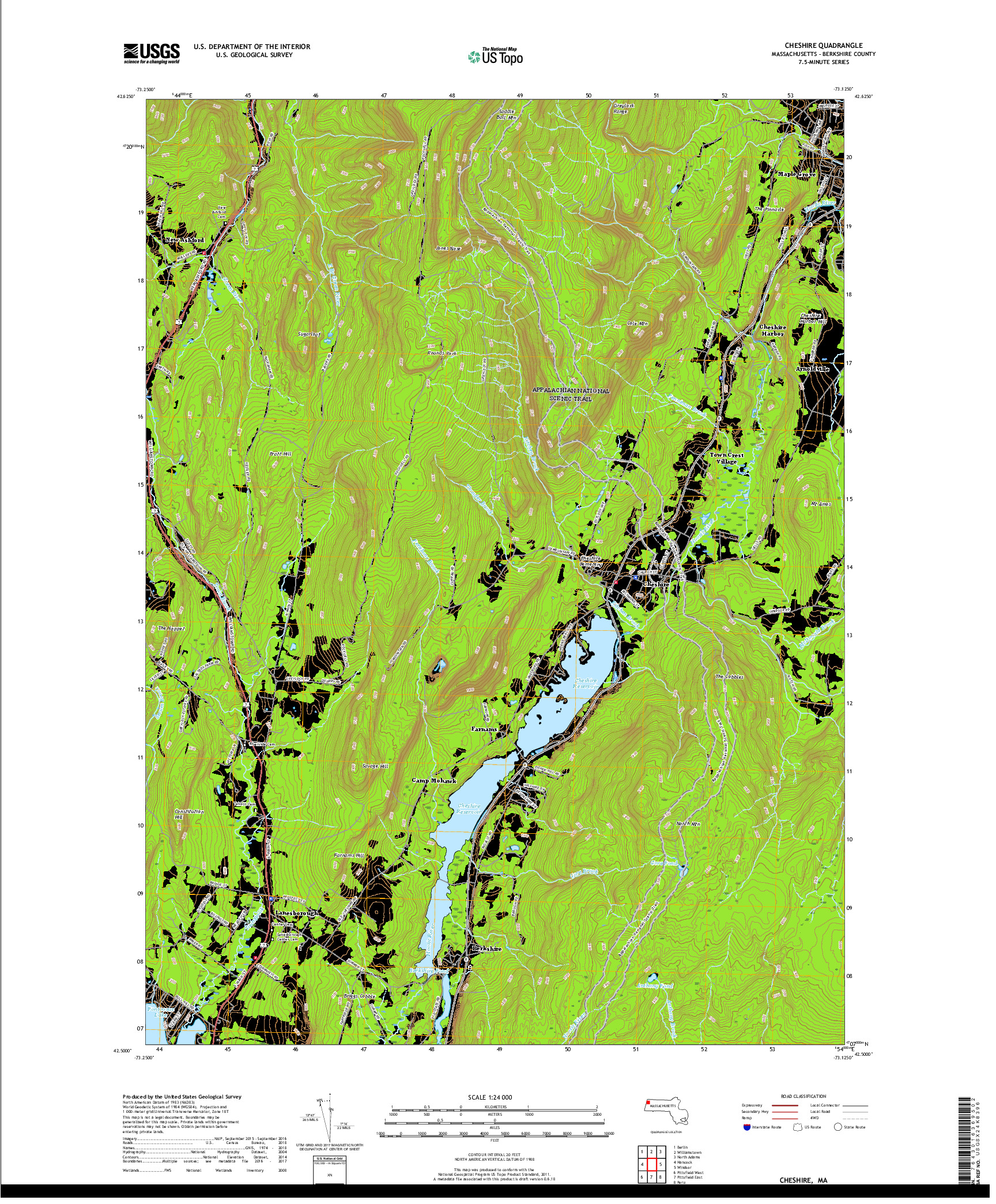 USGS US TOPO 7.5-MINUTE MAP FOR CHESHIRE, MA 2018