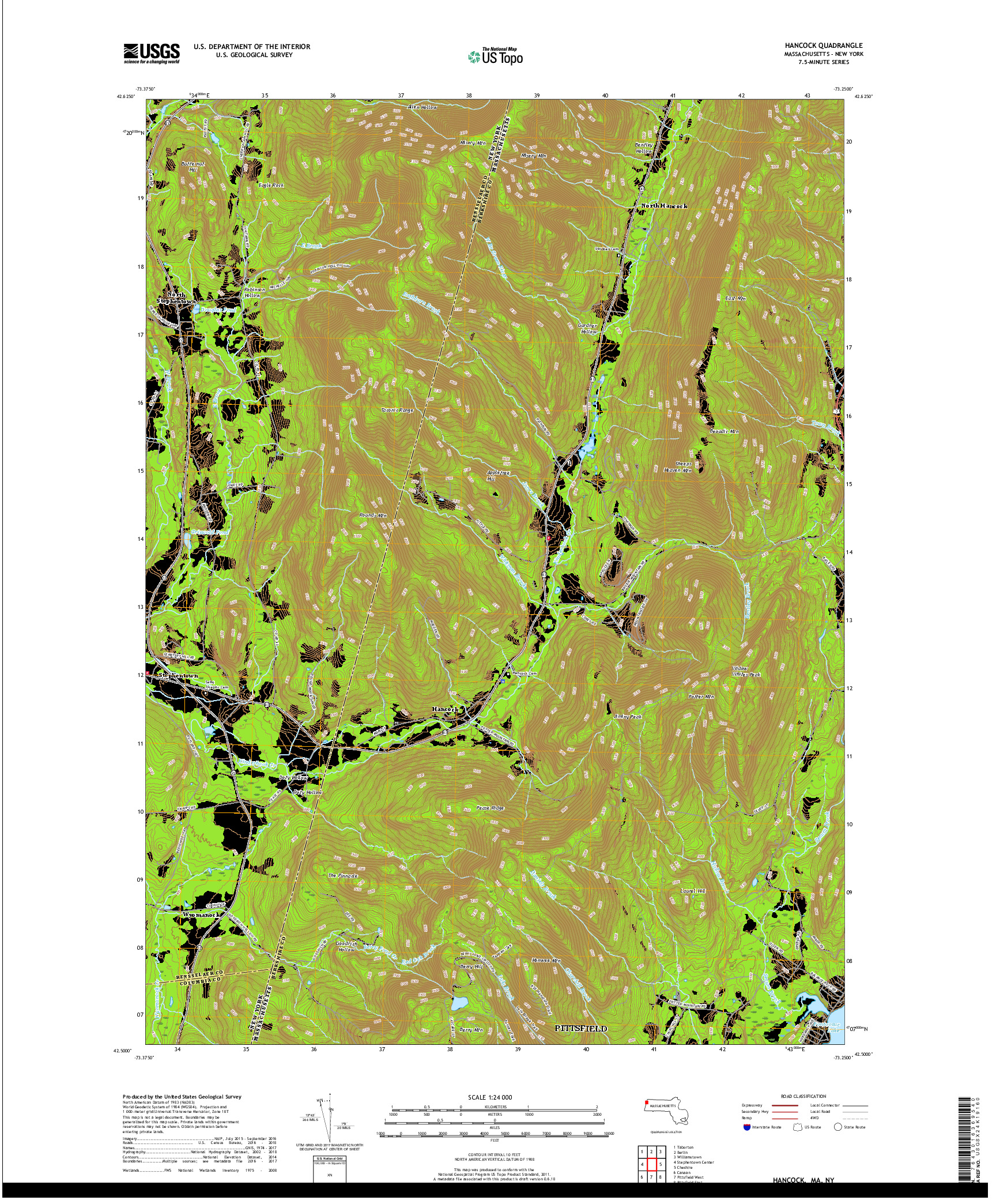 USGS US TOPO 7.5-MINUTE MAP FOR HANCOCK, MA,NY 2018