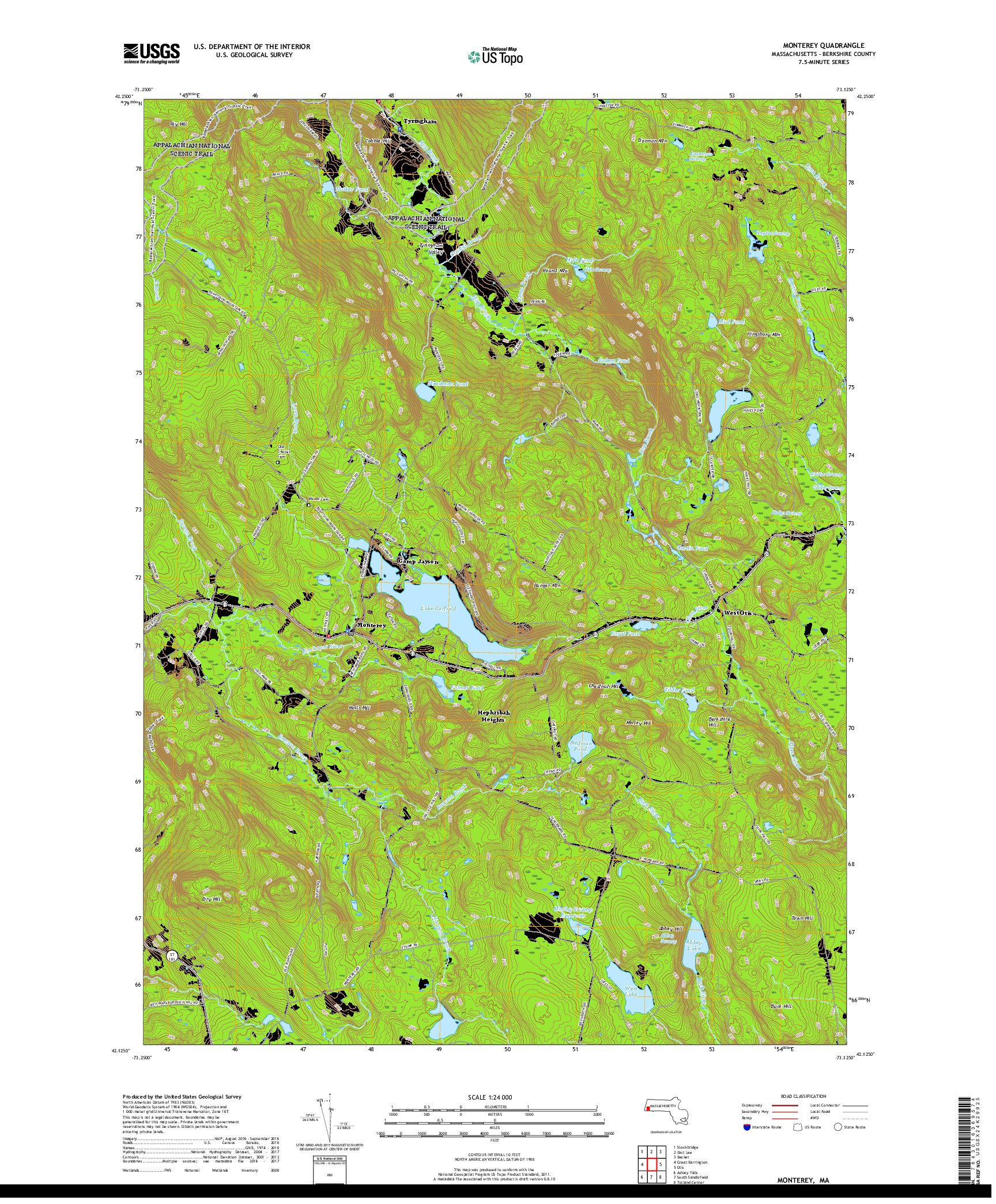 USGS US TOPO 7.5-MINUTE MAP FOR MONTEREY, MA 2018