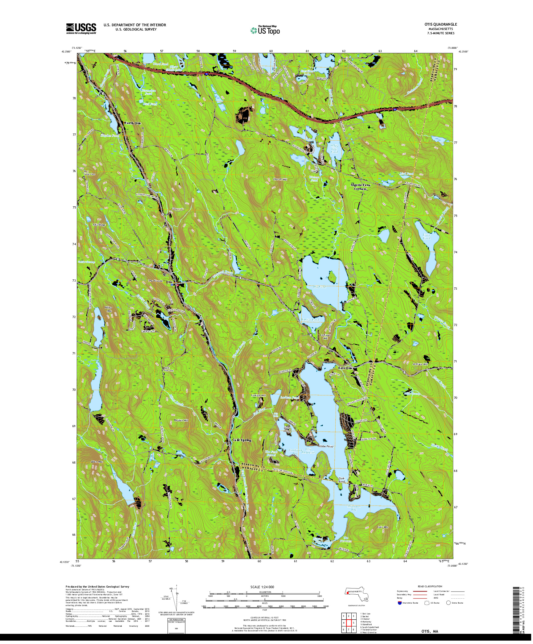 USGS US TOPO 7.5-MINUTE MAP FOR OTIS, MA 2018