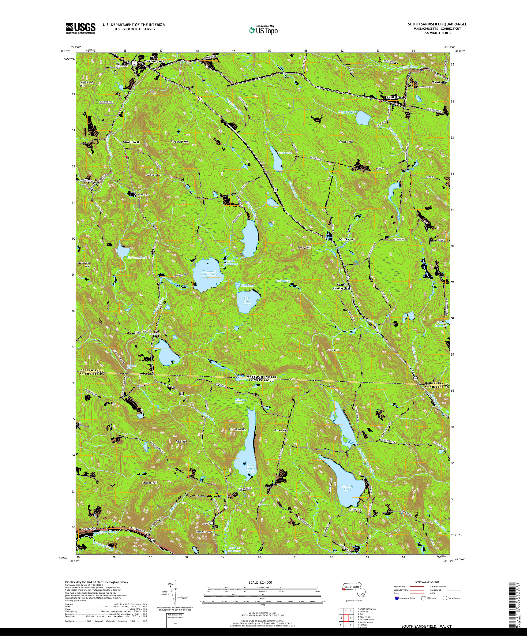USGS US TOPO 7.5-MINUTE MAP FOR SOUTH SANDISFIELD, MA,CT 2018