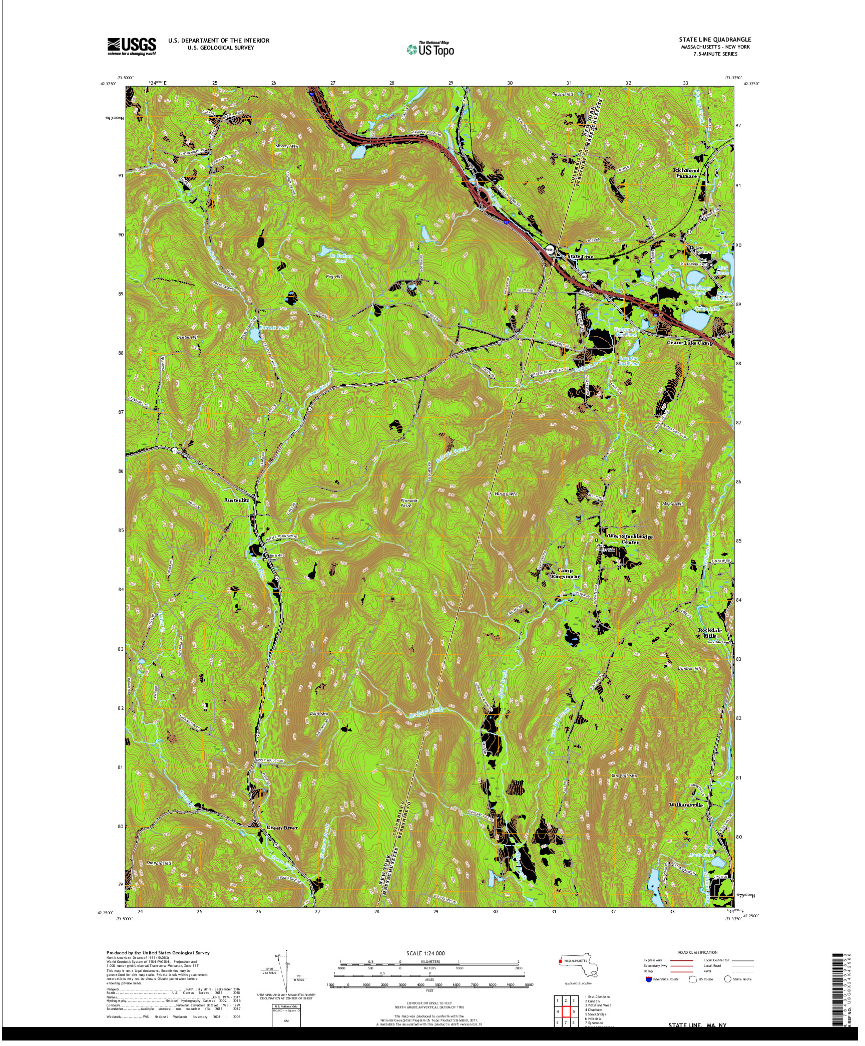 USGS US TOPO 7.5-MINUTE MAP FOR STATE LINE, MA,NY 2018