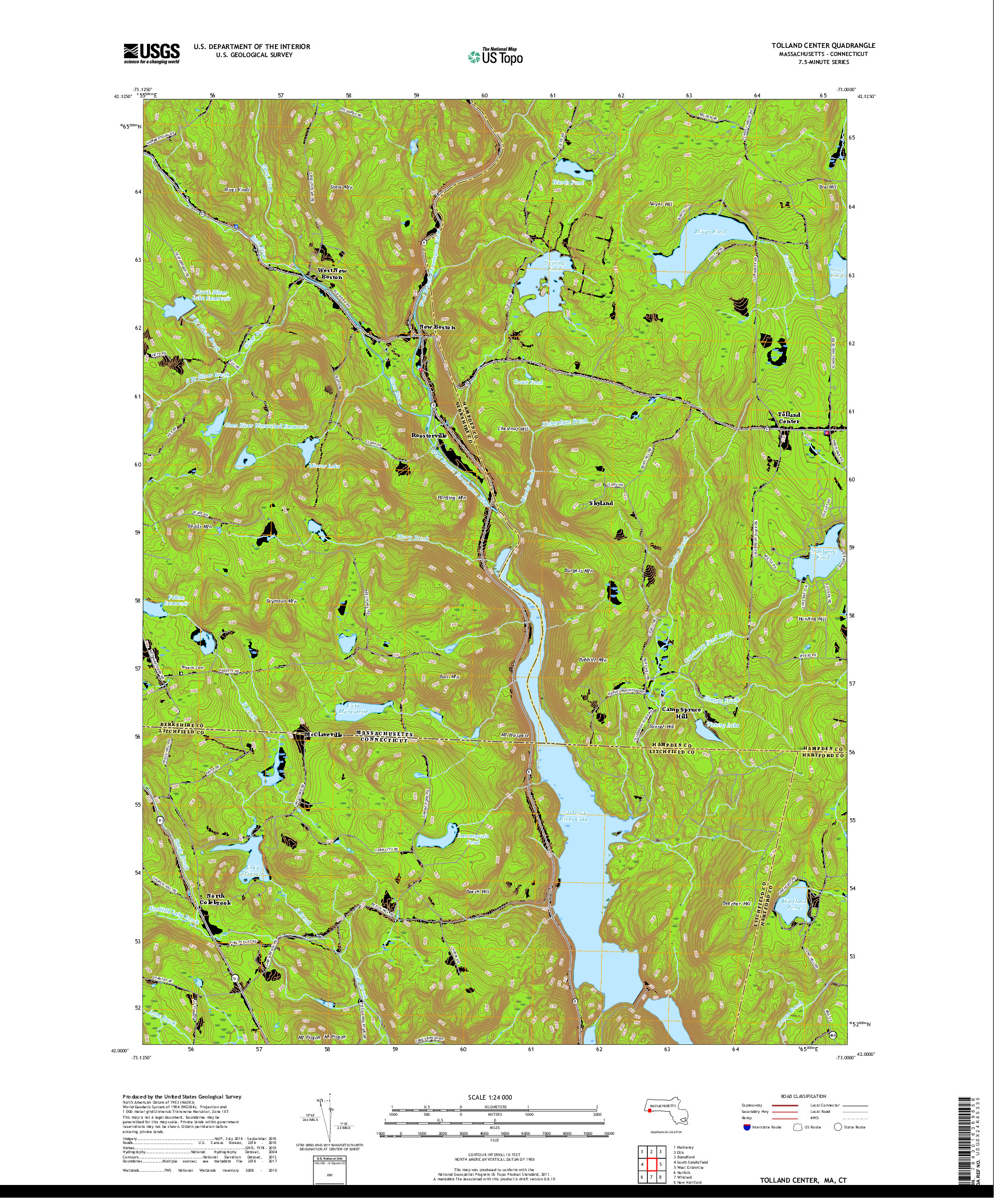 USGS US TOPO 7.5-MINUTE MAP FOR TOLLAND CENTER, MA,CT 2018