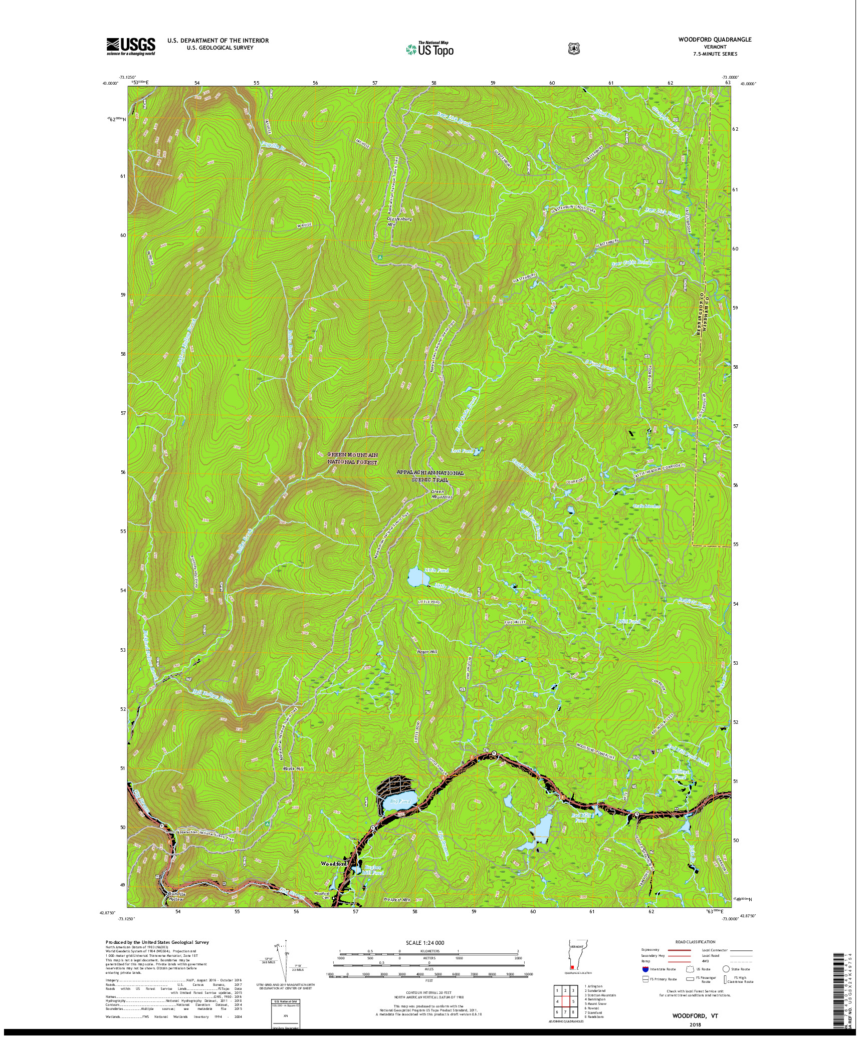 USGS US TOPO 7.5-MINUTE MAP FOR WOODFORD, VT 2018