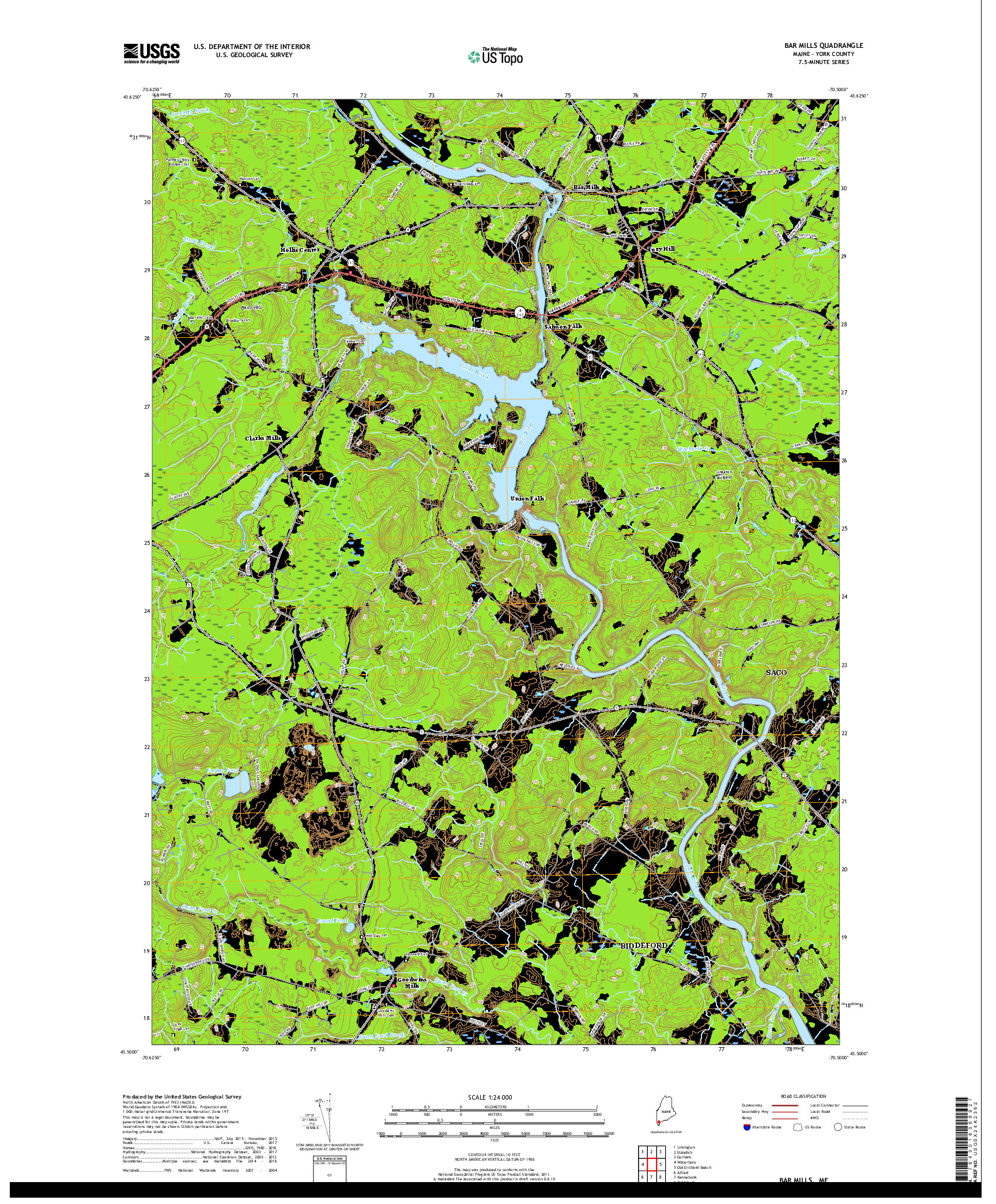 USGS US TOPO 7.5-MINUTE MAP FOR BAR MILLS, ME 2018