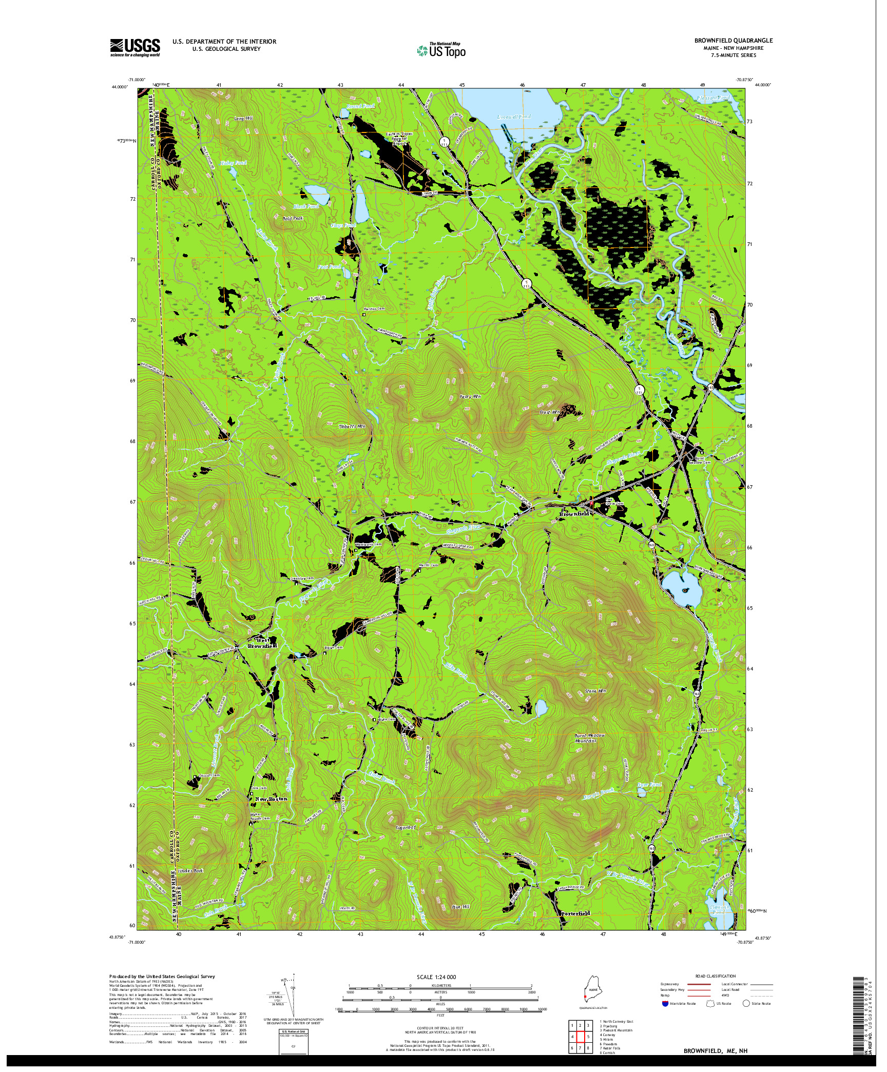 USGS US TOPO 7.5-MINUTE MAP FOR BROWNFIELD, ME,NH 2018