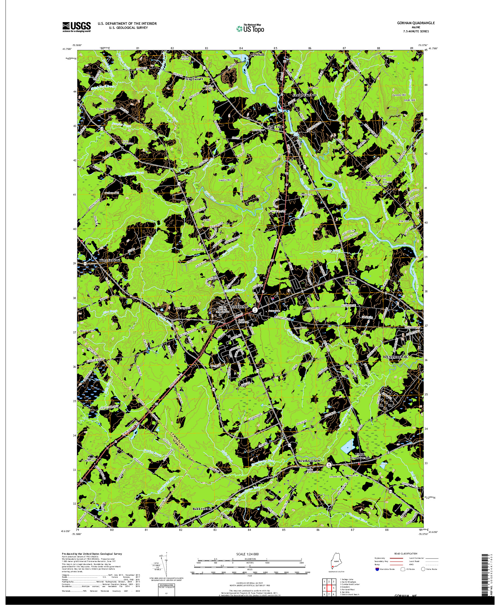 USGS US TOPO 7.5-MINUTE MAP FOR GORHAM, ME 2018