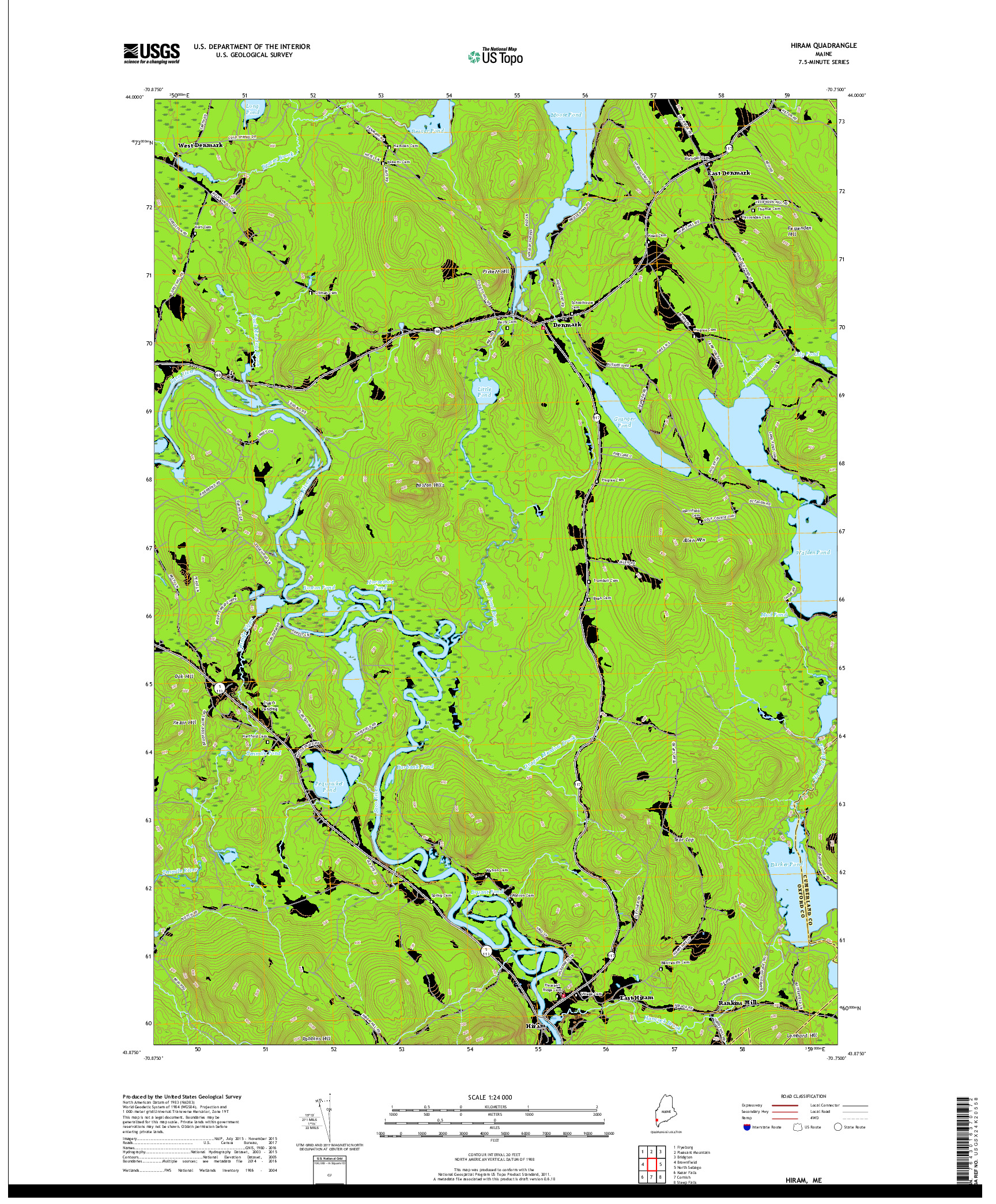 USGS US TOPO 7.5-MINUTE MAP FOR HIRAM, ME 2018