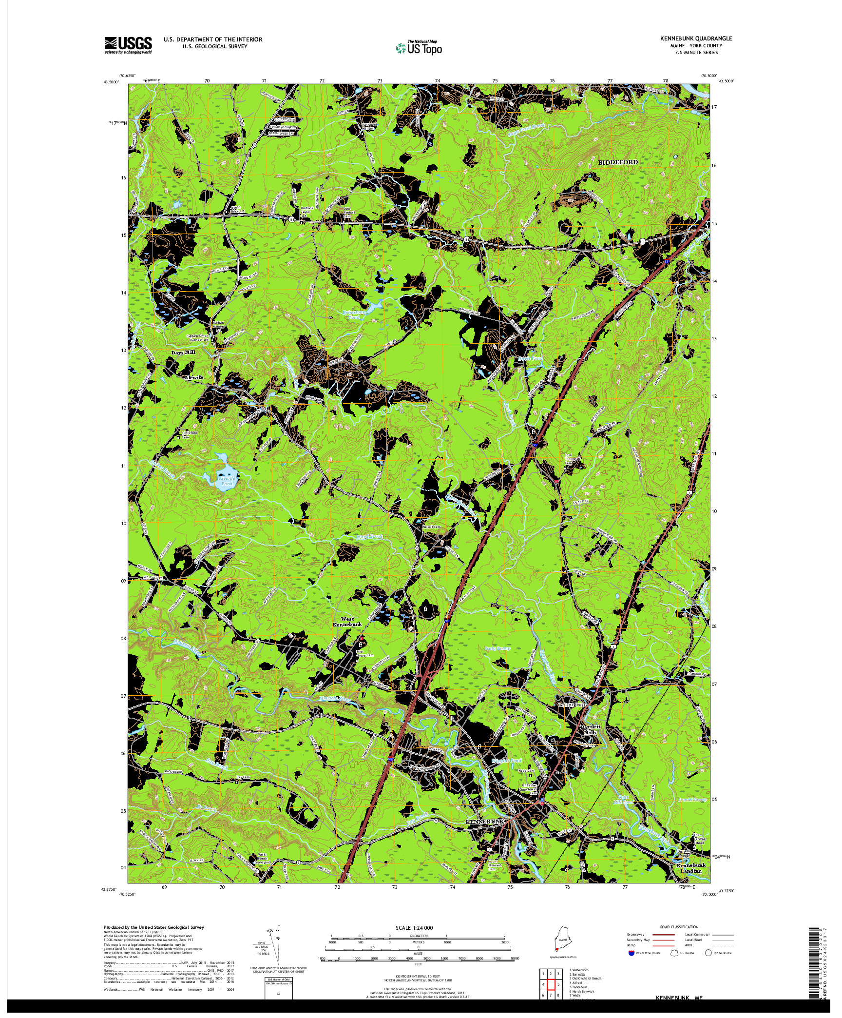 USGS US TOPO 7.5-MINUTE MAP FOR KENNEBUNK, ME 2018