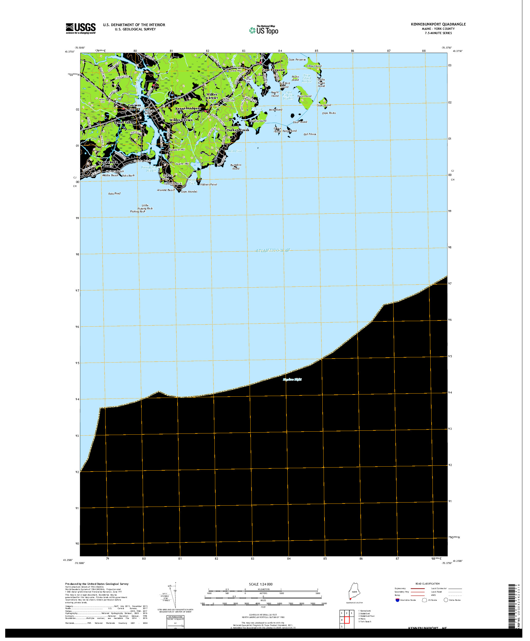 USGS US TOPO 7.5-MINUTE MAP FOR KENNEBUNKPORT, ME 2018