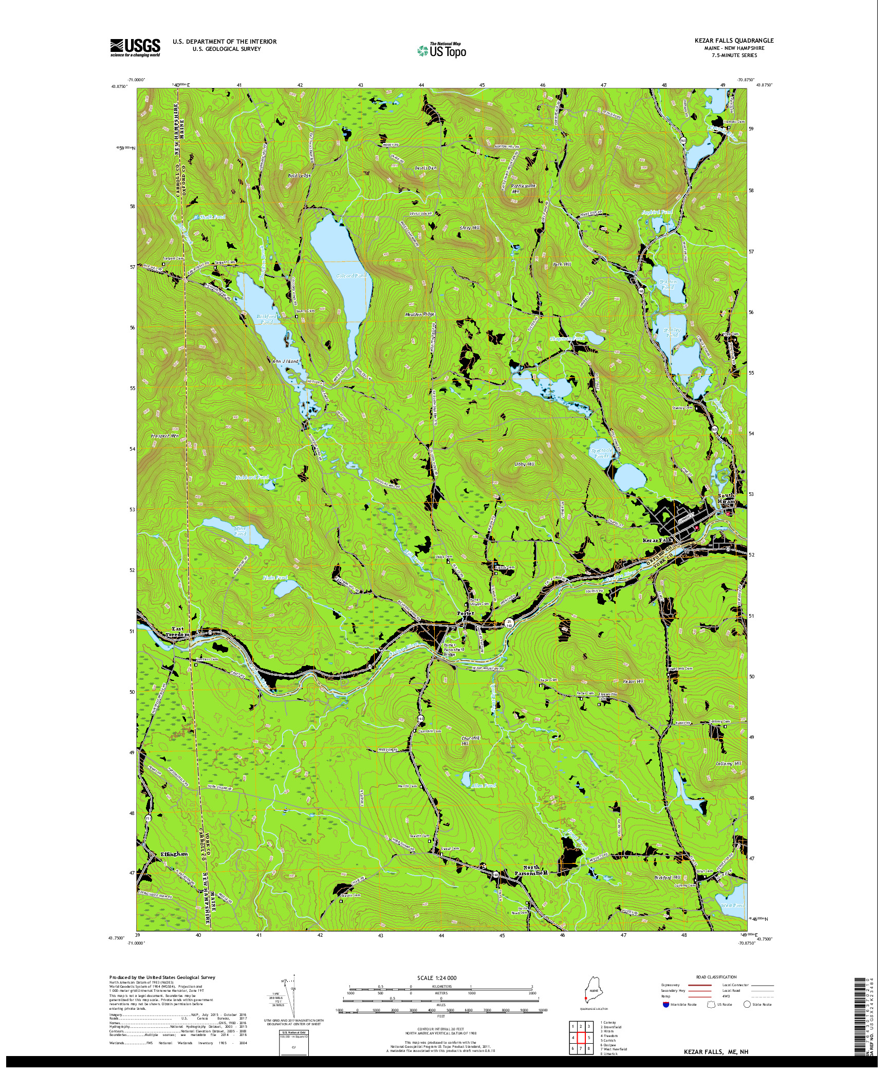 USGS US TOPO 7.5-MINUTE MAP FOR KEZAR FALLS, ME,NH 2018