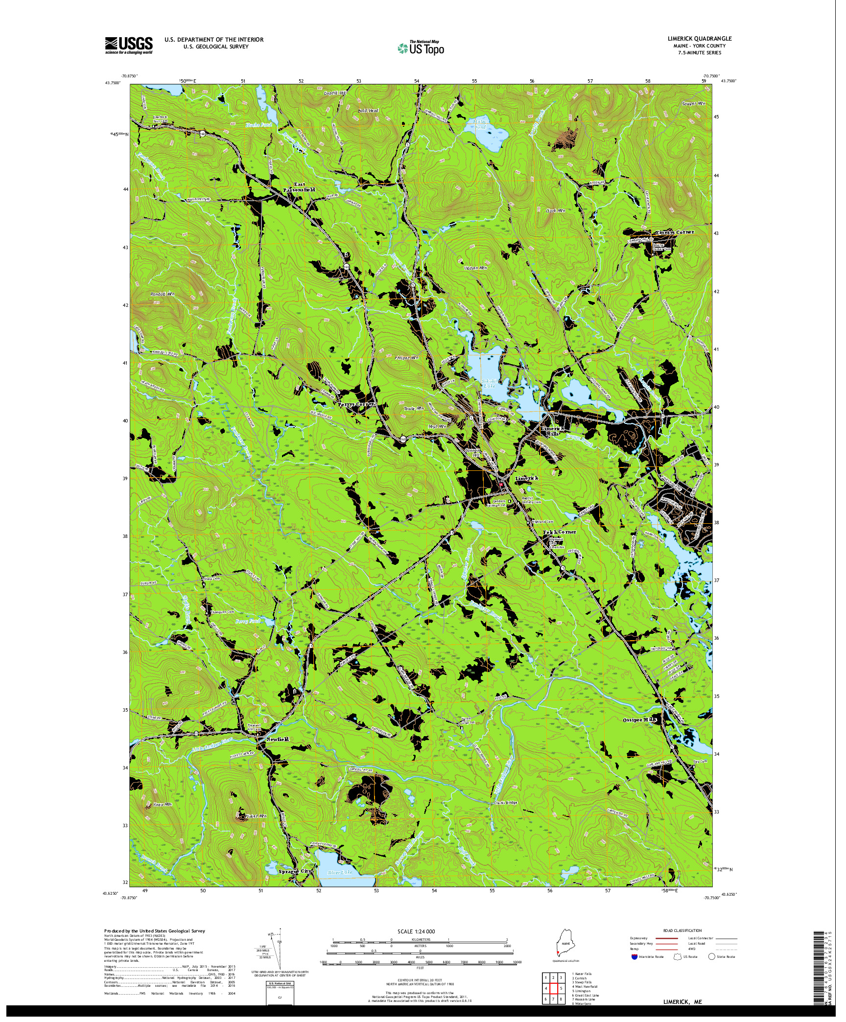 USGS US TOPO 7.5-MINUTE MAP FOR LIMERICK, ME 2018