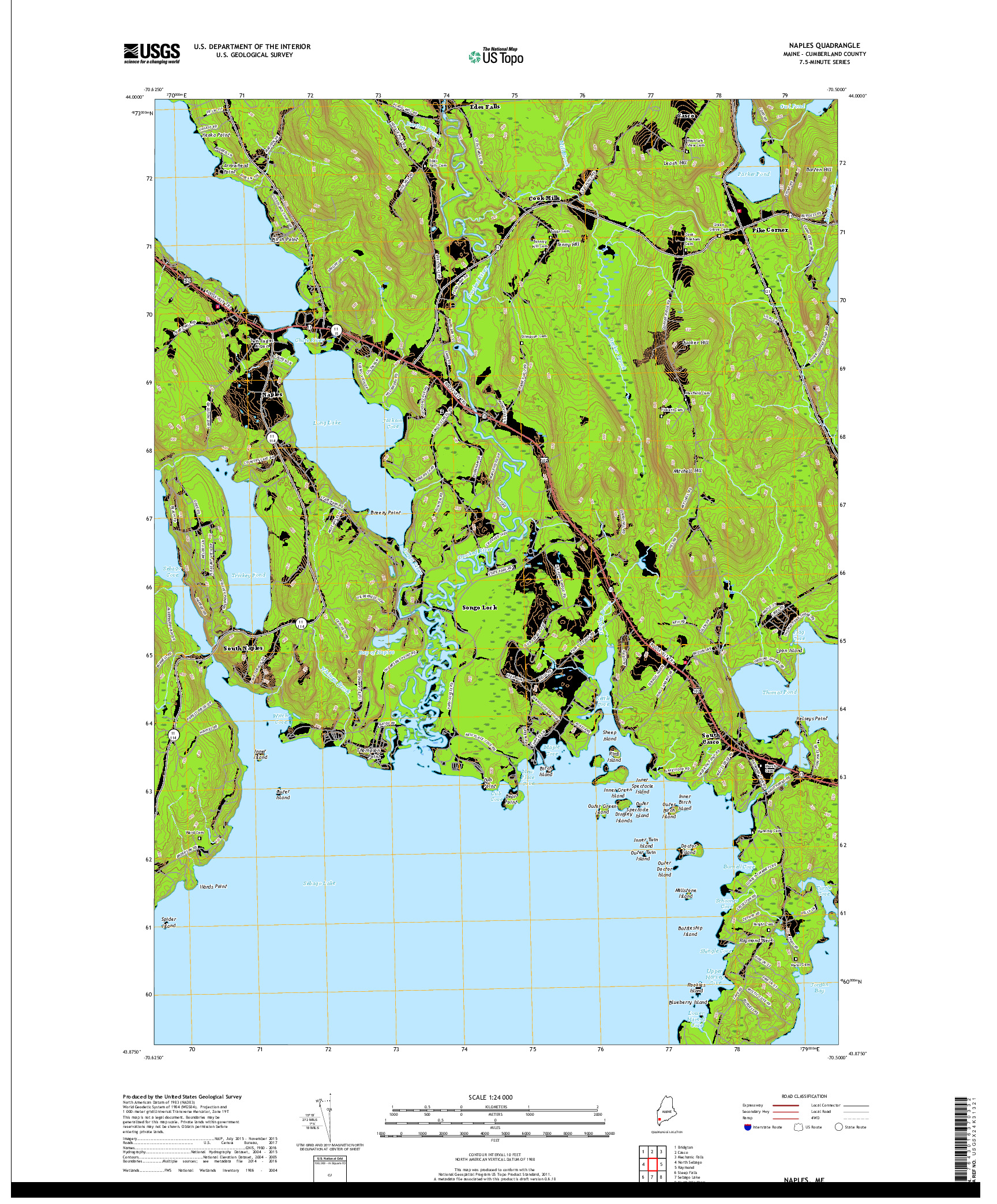 USGS US TOPO 7.5-MINUTE MAP FOR NAPLES, ME 2018