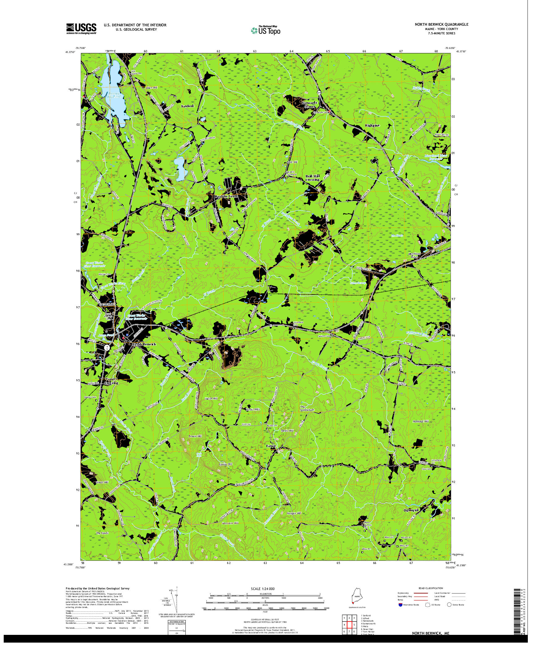 USGS US TOPO 7.5-MINUTE MAP FOR NORTH BERWICK, ME 2018