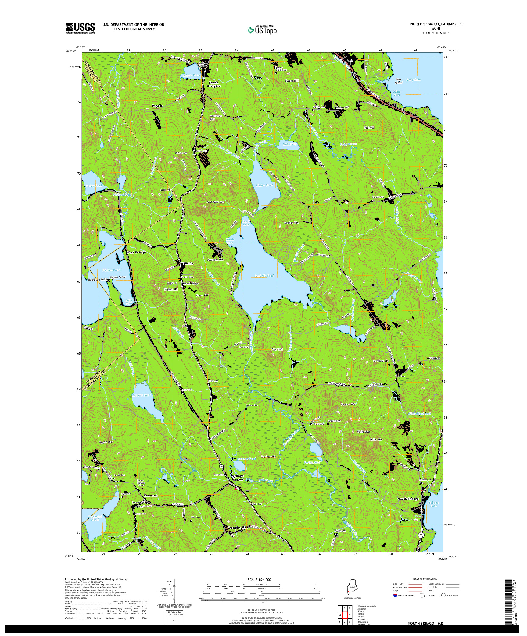 USGS US TOPO 7.5-MINUTE MAP FOR NORTH SEBAGO, ME 2018