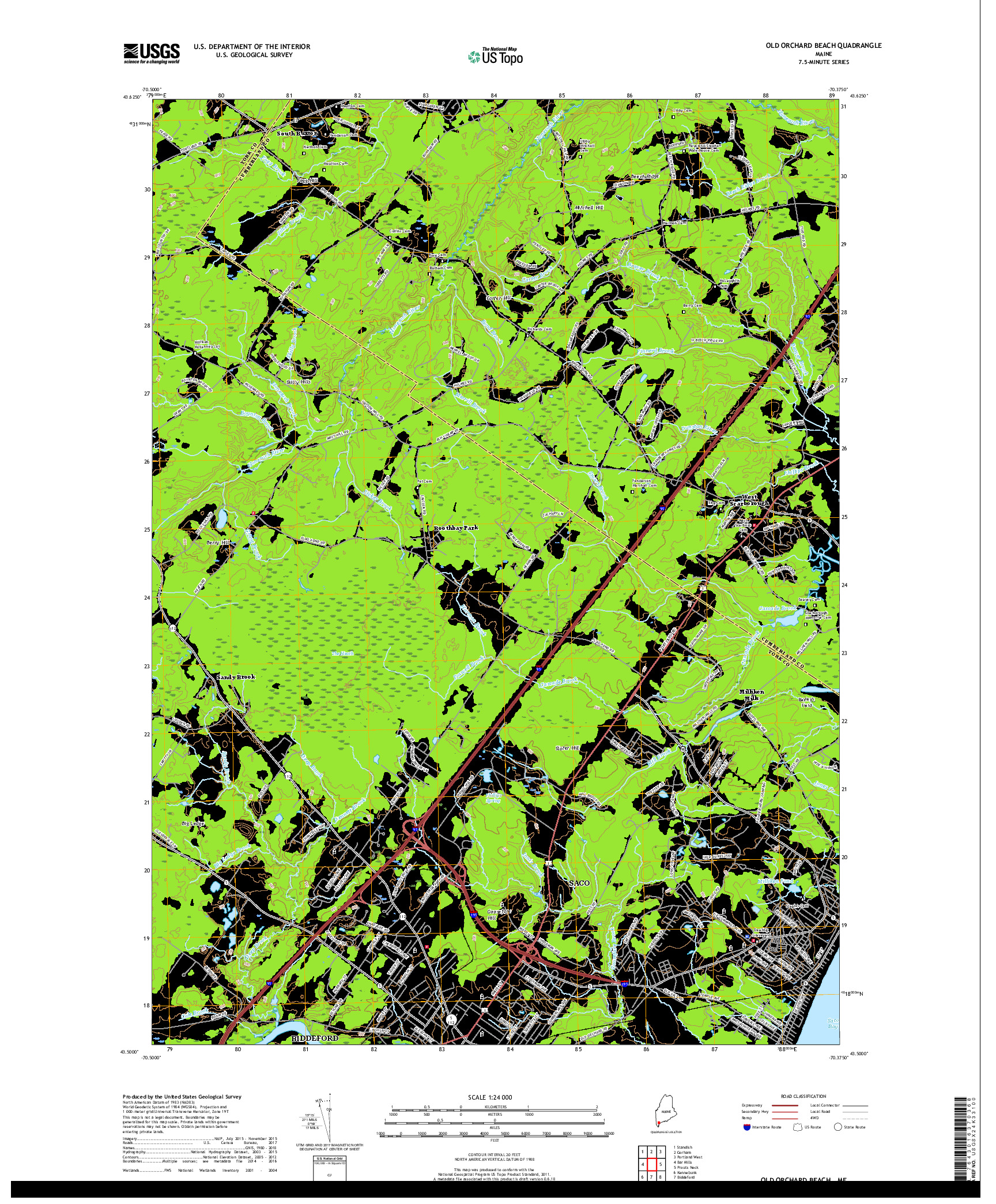 USGS US TOPO 7.5-MINUTE MAP FOR OLD ORCHARD BEACH, ME 2018